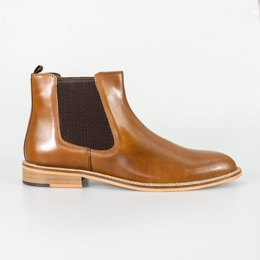 Bottes Chelsea en cuir à enfiler pour hommes - WATSON Tan - Noir