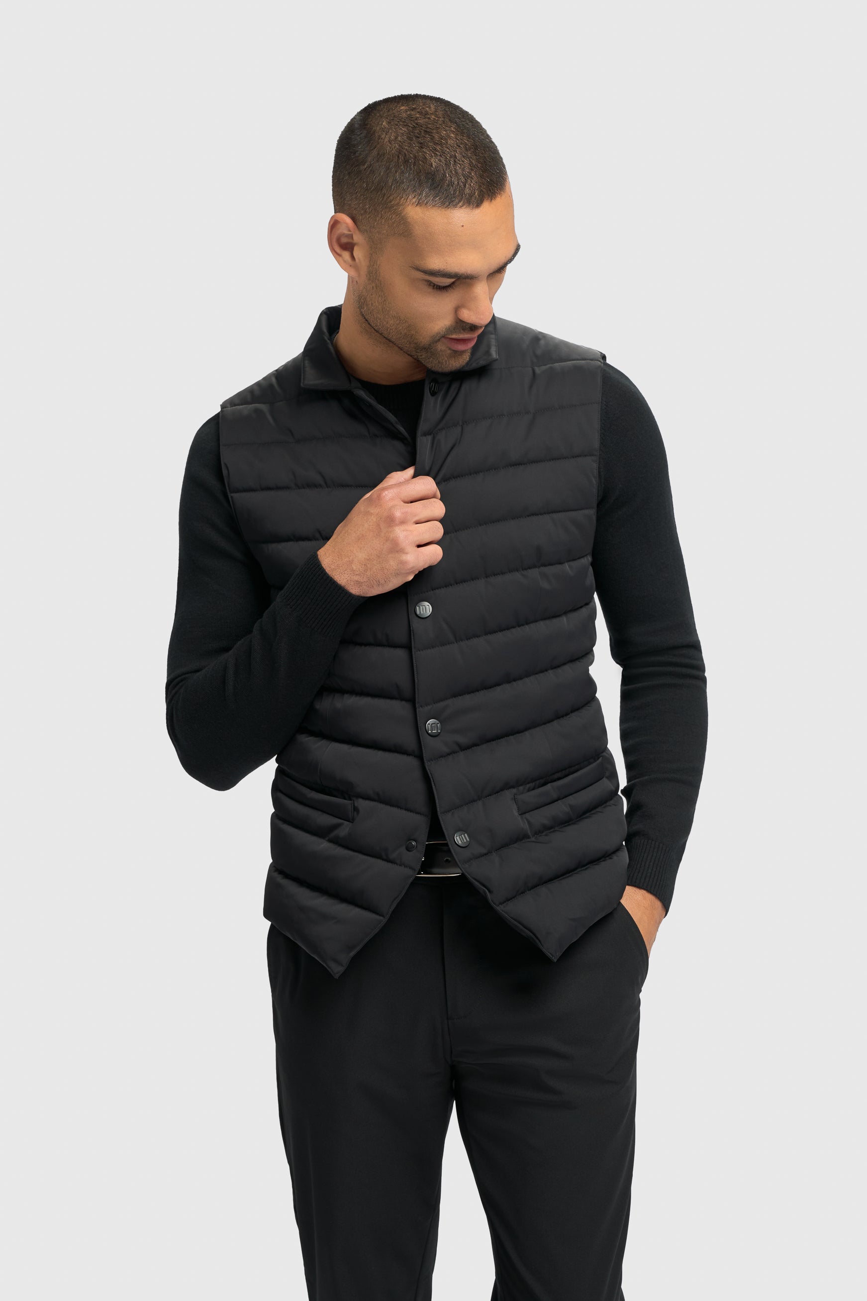 Men’s Sleeveless Quilted Gilet - Perry - Black Model Picture