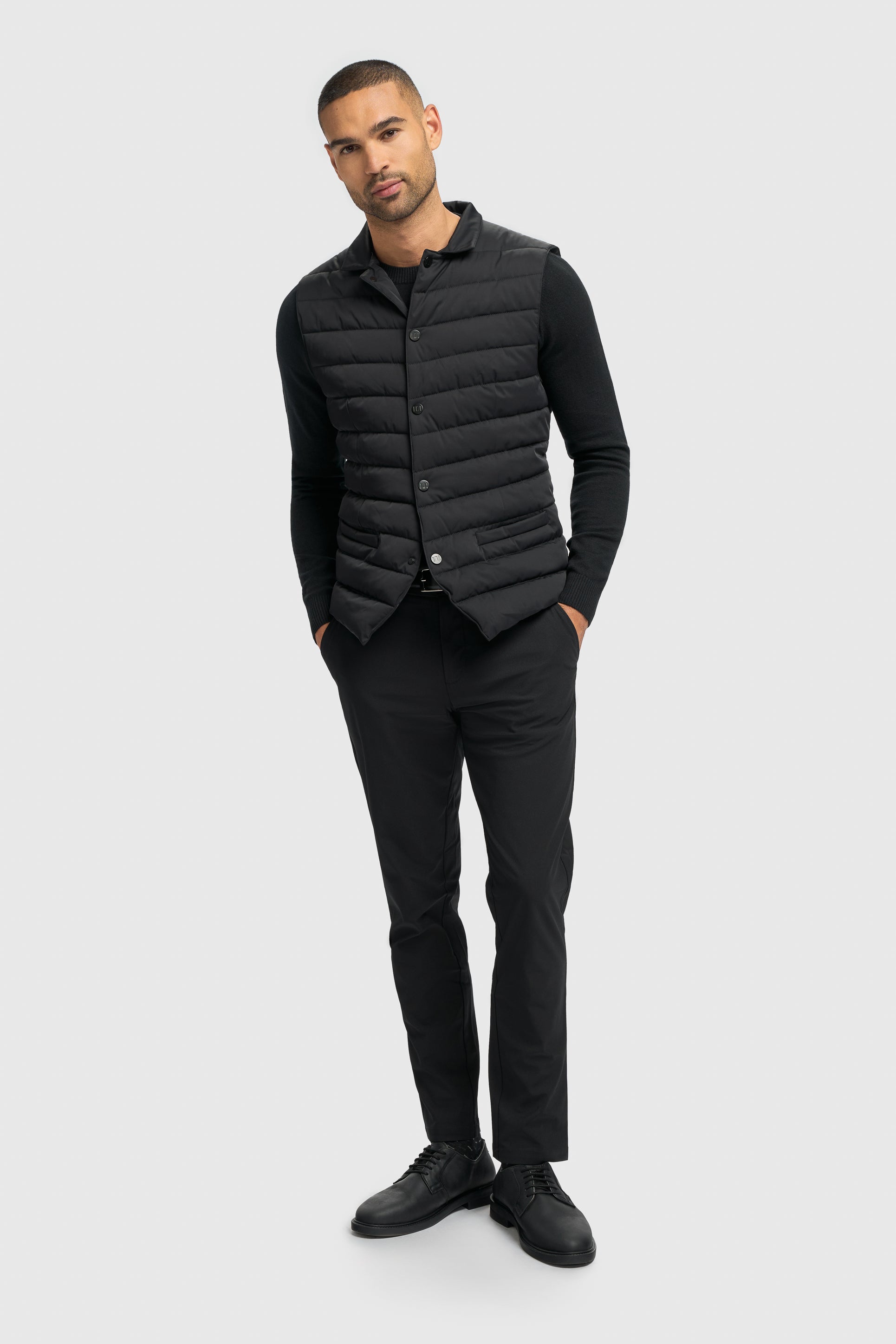 Men’s Sleeveless Quilted Gilet - Perry - Black Front Picture