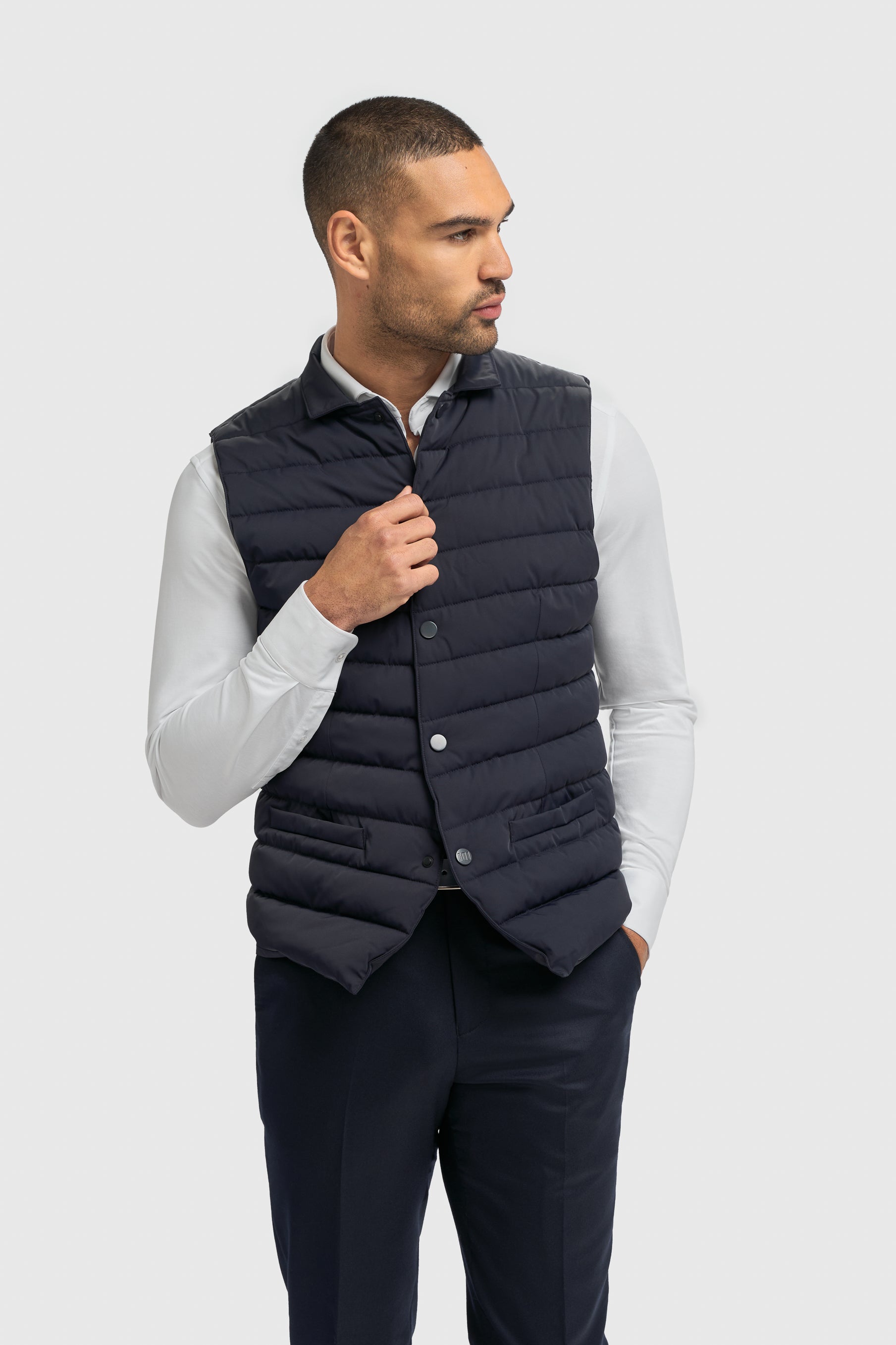 Men’s Sleeveless Quilted Gilet - Perry - Navy Model Picture