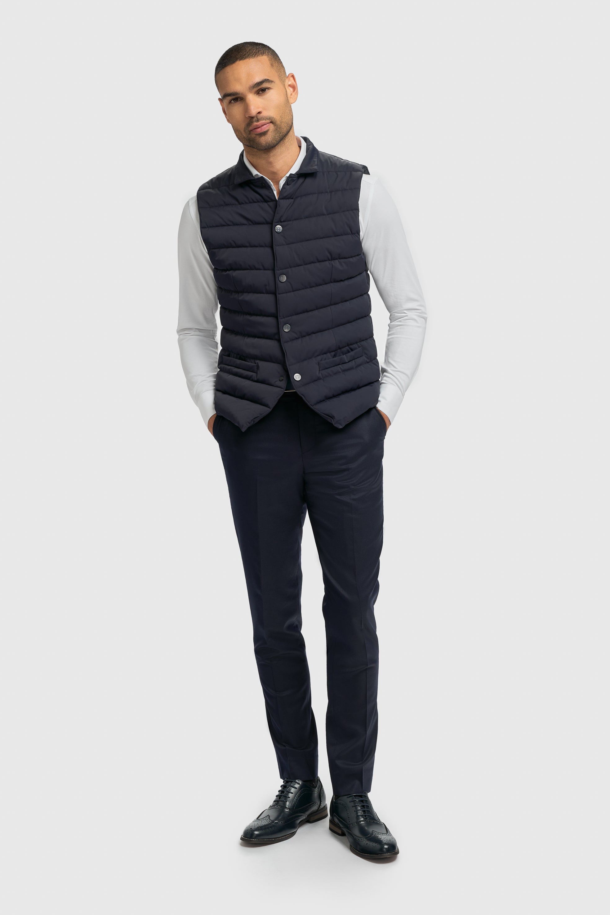 Men’s Sleeveless Quilted Gilet - Perry - Navy Front Picture