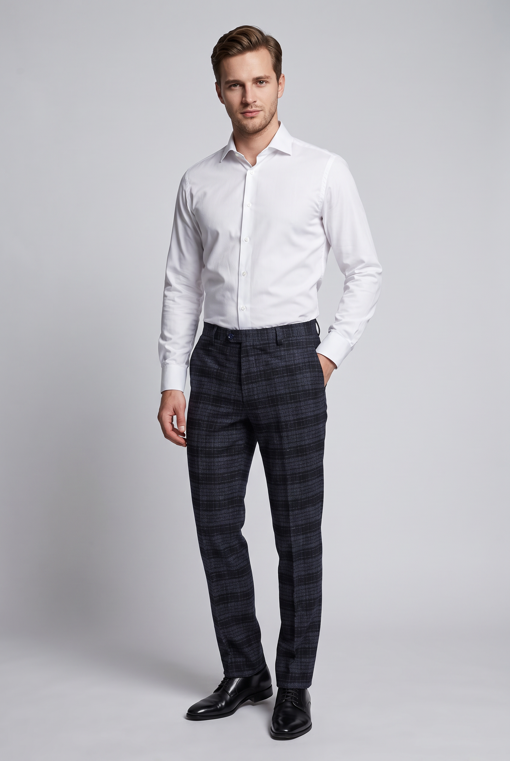 Men's Slim Fit Checked Dress Trousers – Smart Formal Tailored Pants - Style MARCELLO 5504T Black