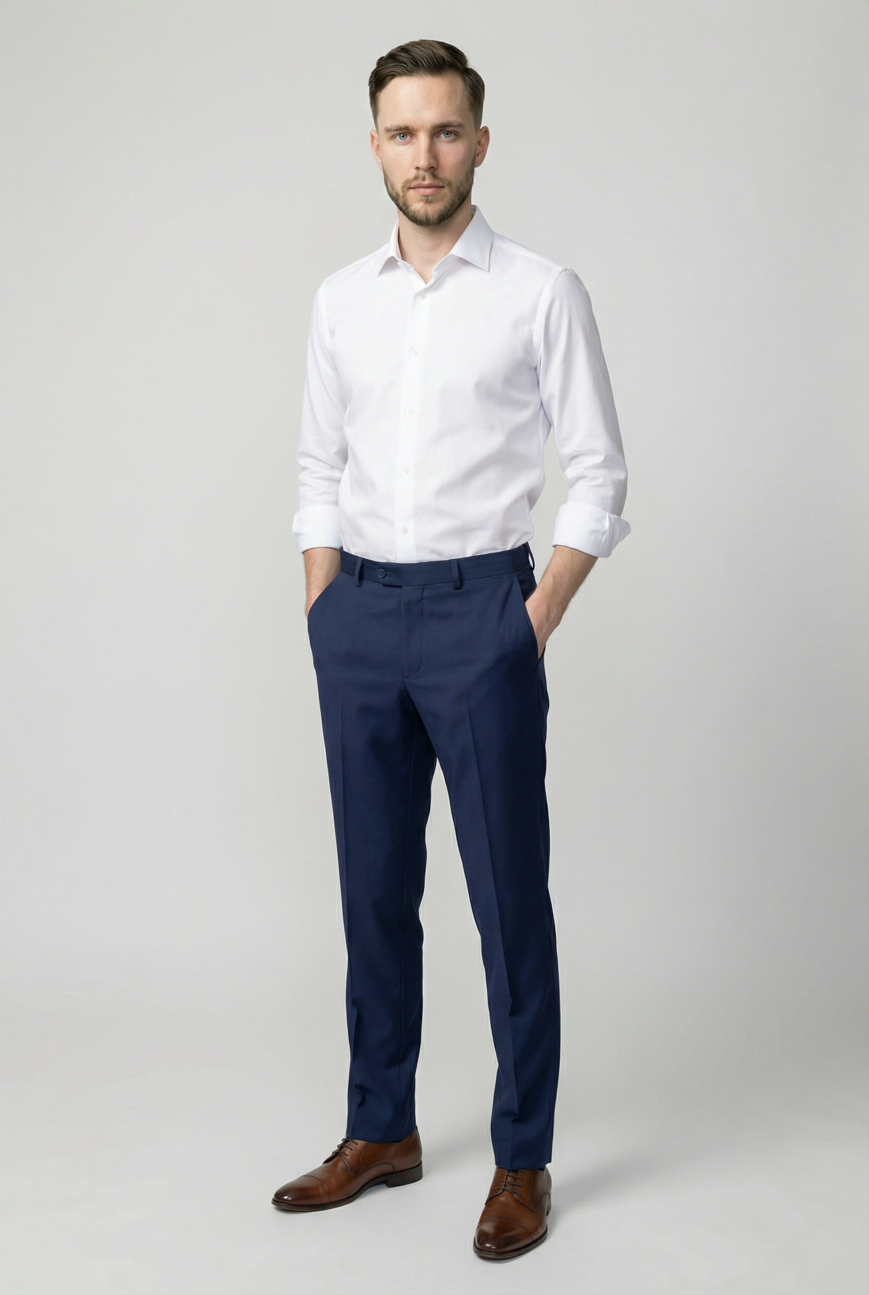 Men’s Slim Fit Double Breasted Suit Trousers - JOSE NAVY Model Picture