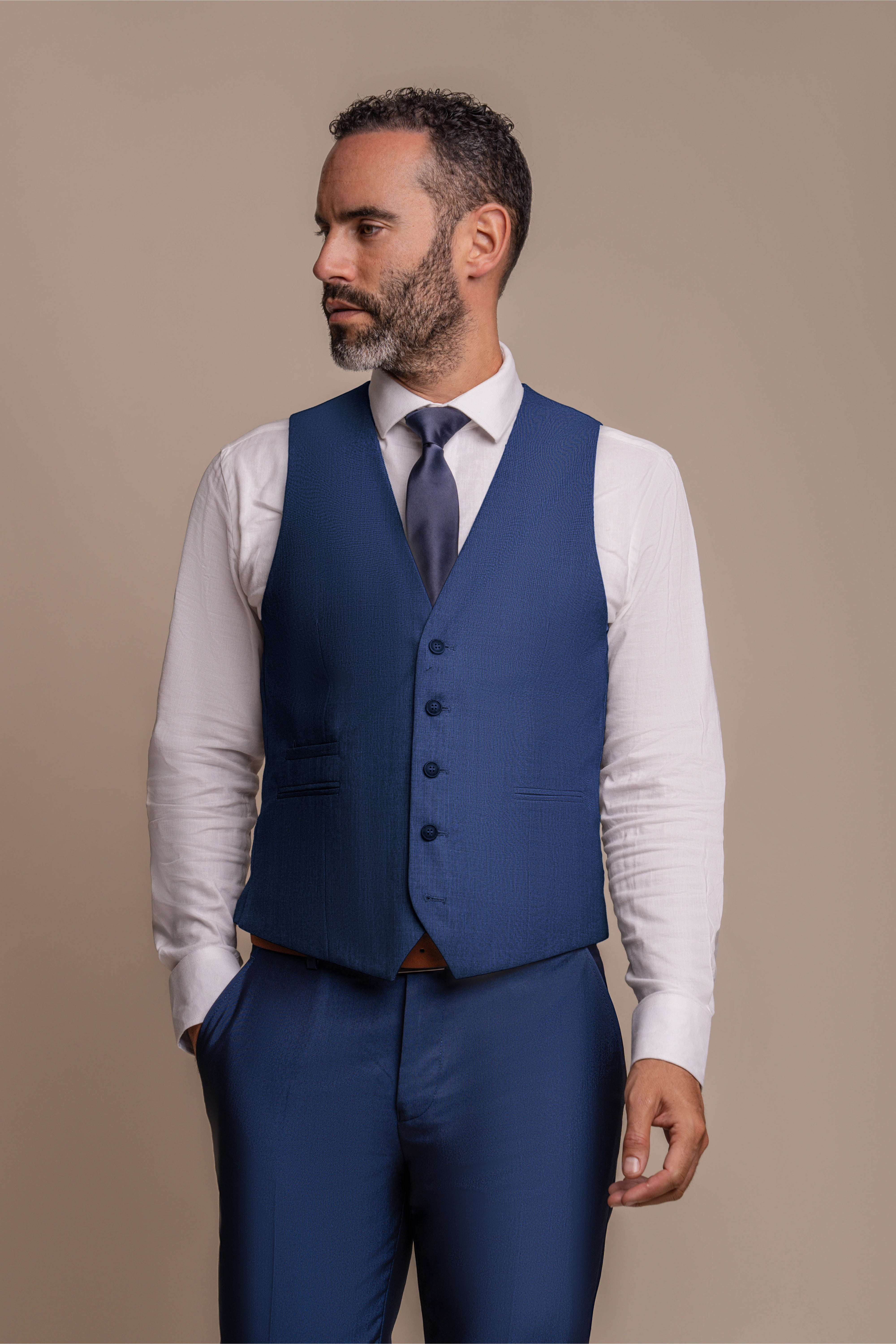 Men's Slim Fit Formal Royal Blue Waistcoat - FORD - Royal Blue Model Picture