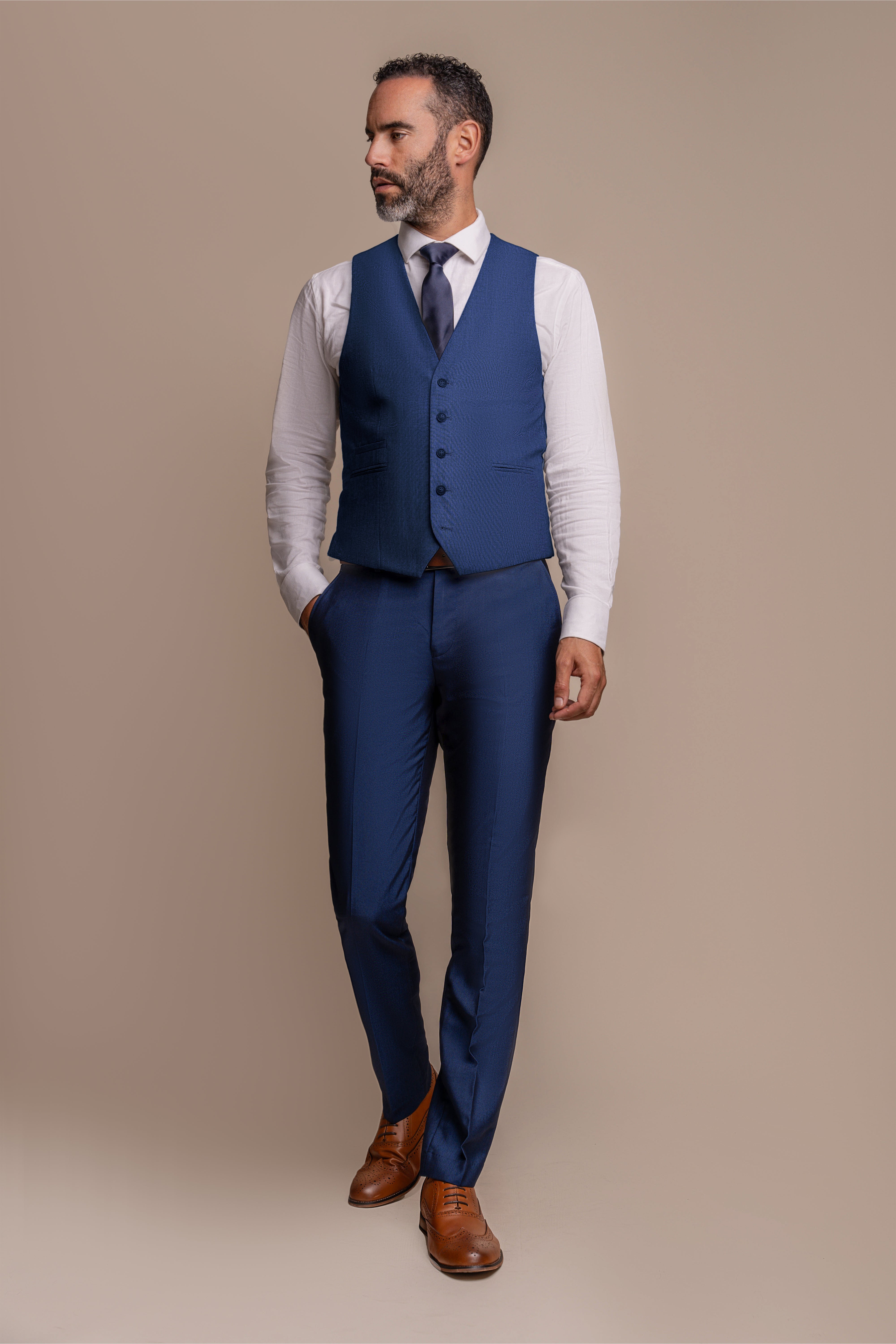 Men's Slim Fit Formal Royal Blue Waistcoat - FORD - Royal Blue Model Front Picture