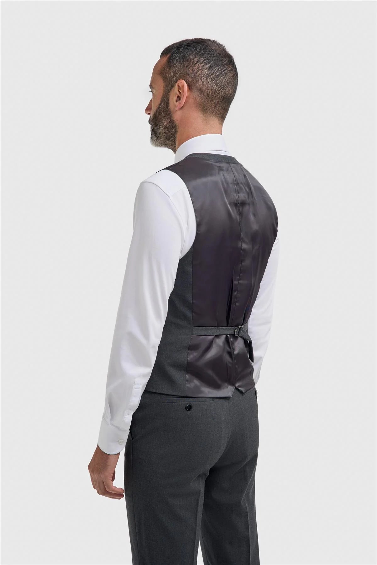 Men’s Slim Fit Formal Waistcoat - Malibu – Charcoal Grey Model Back Picture