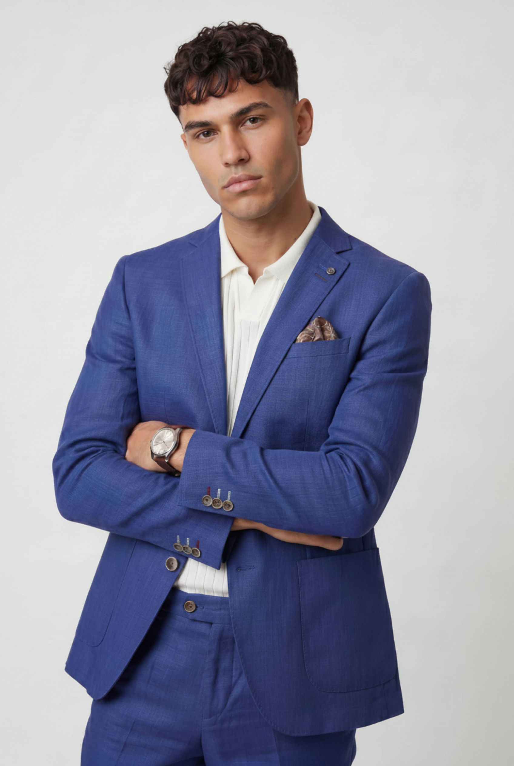 Traje de lino para hombre de corte ajustado de 2 piezas - azul marino