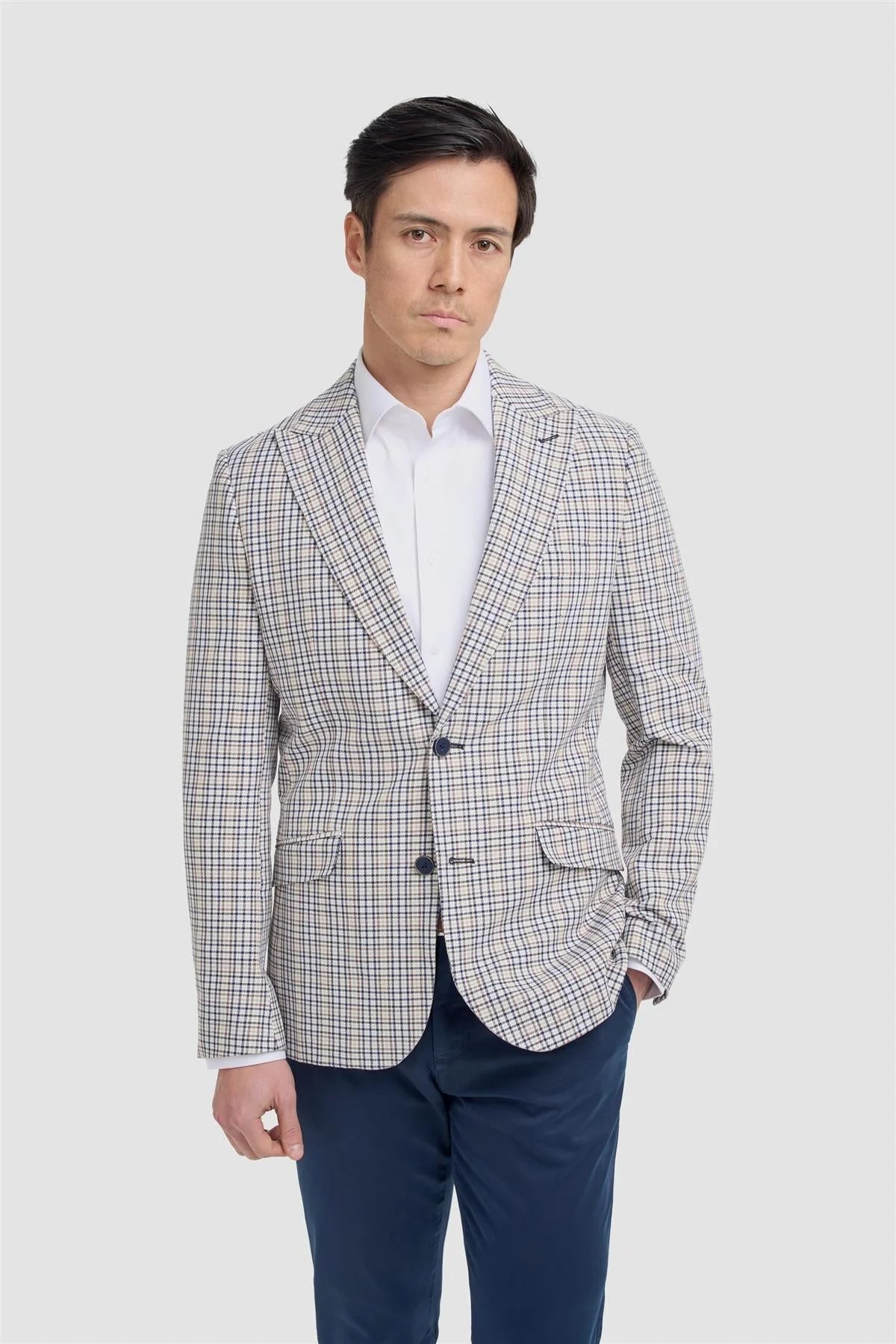 Blazer da uomo slim fit a mini quadretti - Ennis - Beige