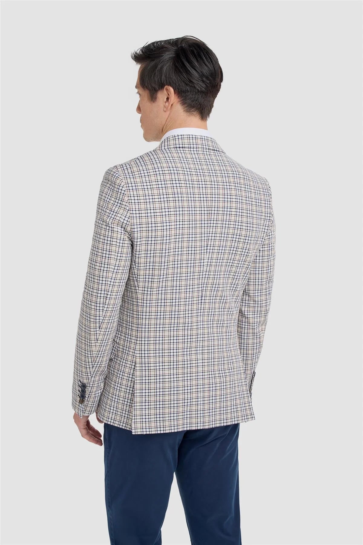 Blazer ajustado de cuadros pequeños para hombre - Ennis - Beige