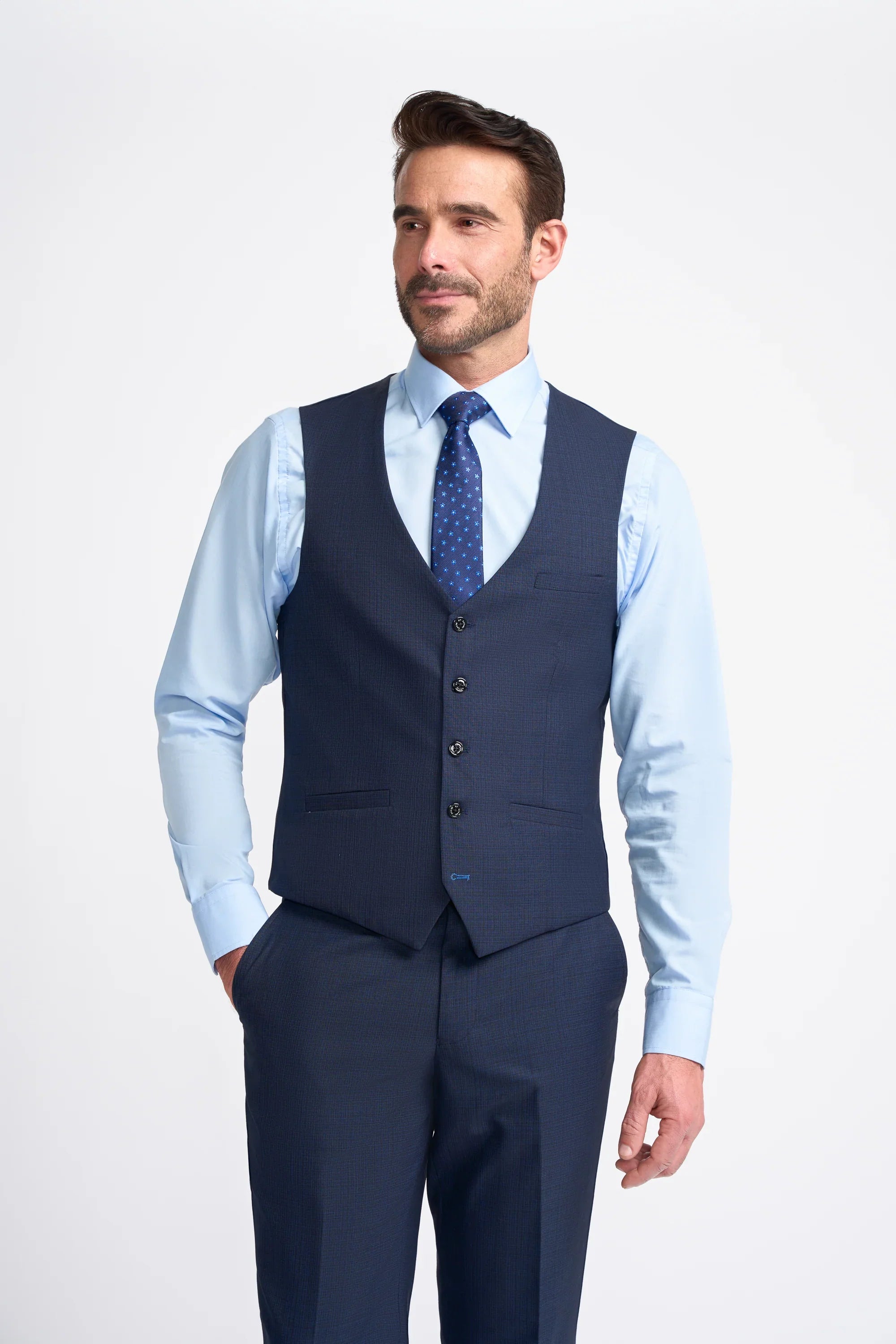 Men's Slim Fit Navy Suit - SEEBA - Navy Blue Model Waistcoat Picture