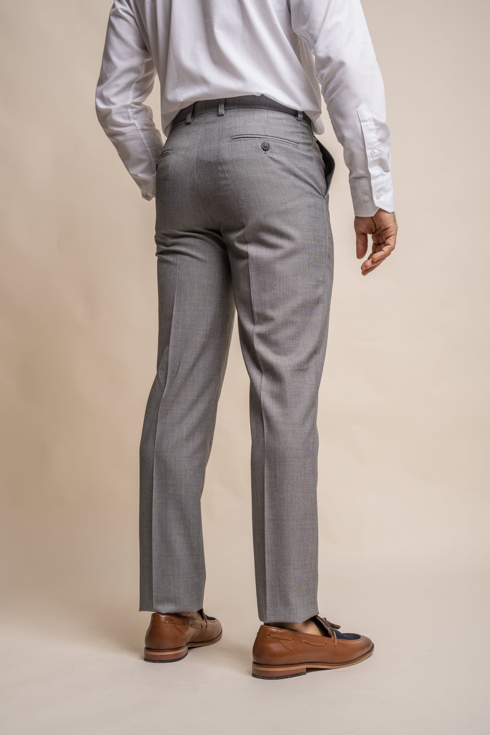 Men's Slim Fit Suit - REEGAN - Light Grey Trousers Back Picture