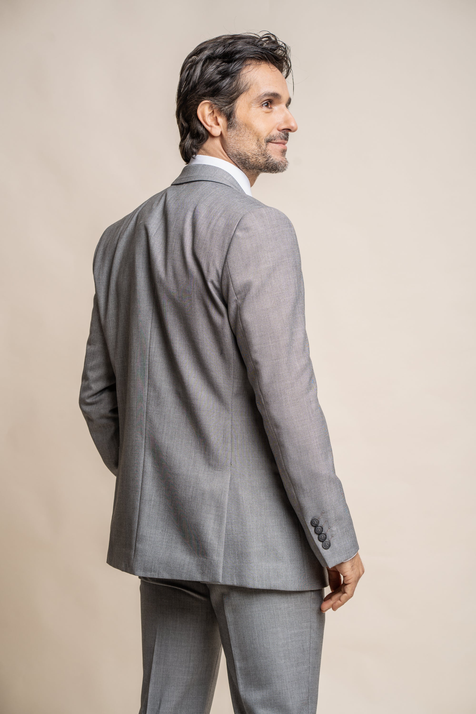 Men's Slim Fit Suit - REEGAN - Light Grey Model Back Picture