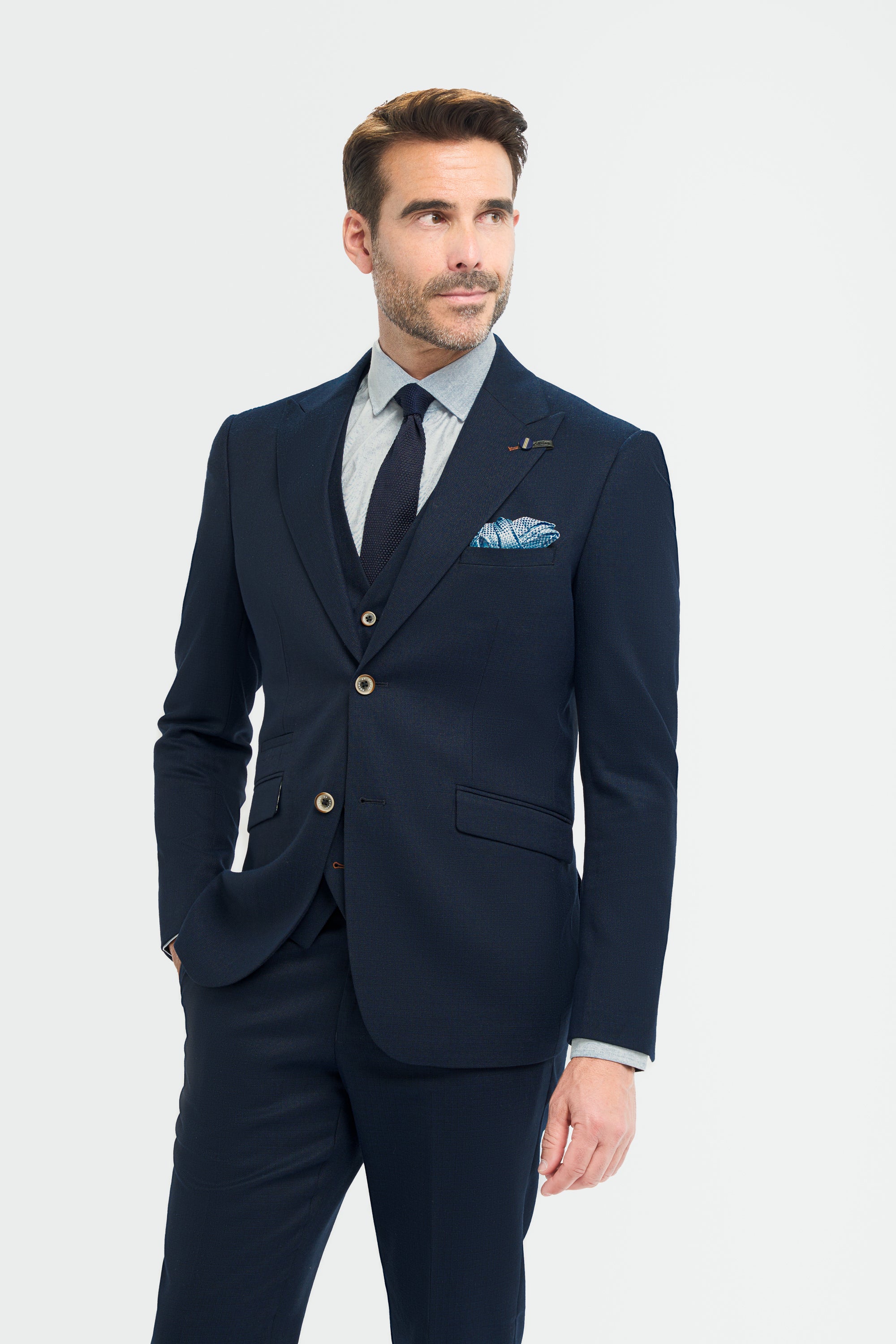 Men’s Slim Fit Textured Formal Suit Jacket - Tropez - Navy Model Picture