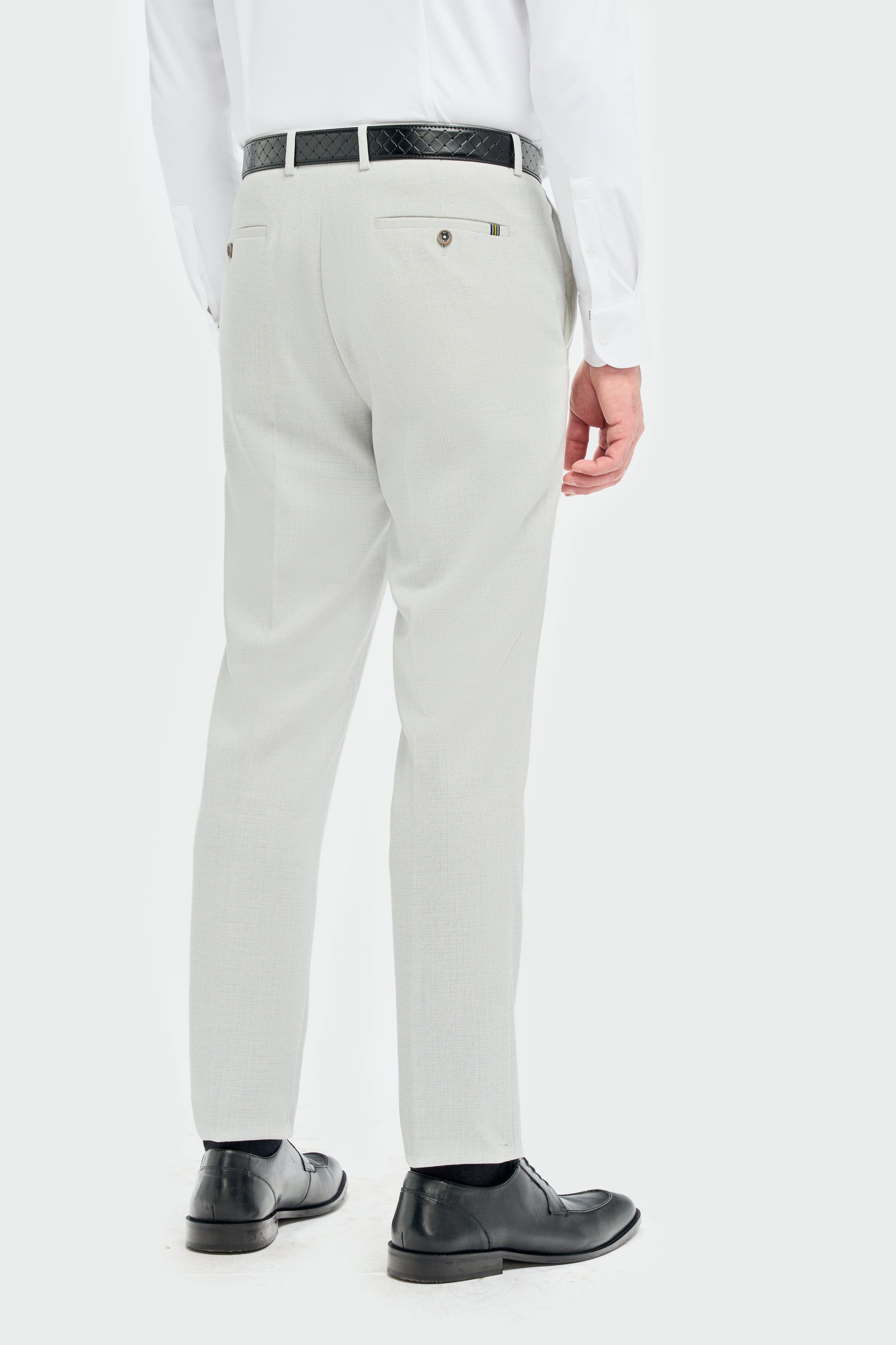 Men’s Slim Fit Textured Formal Trousers - Tropez - Slate Trousers Back Picture