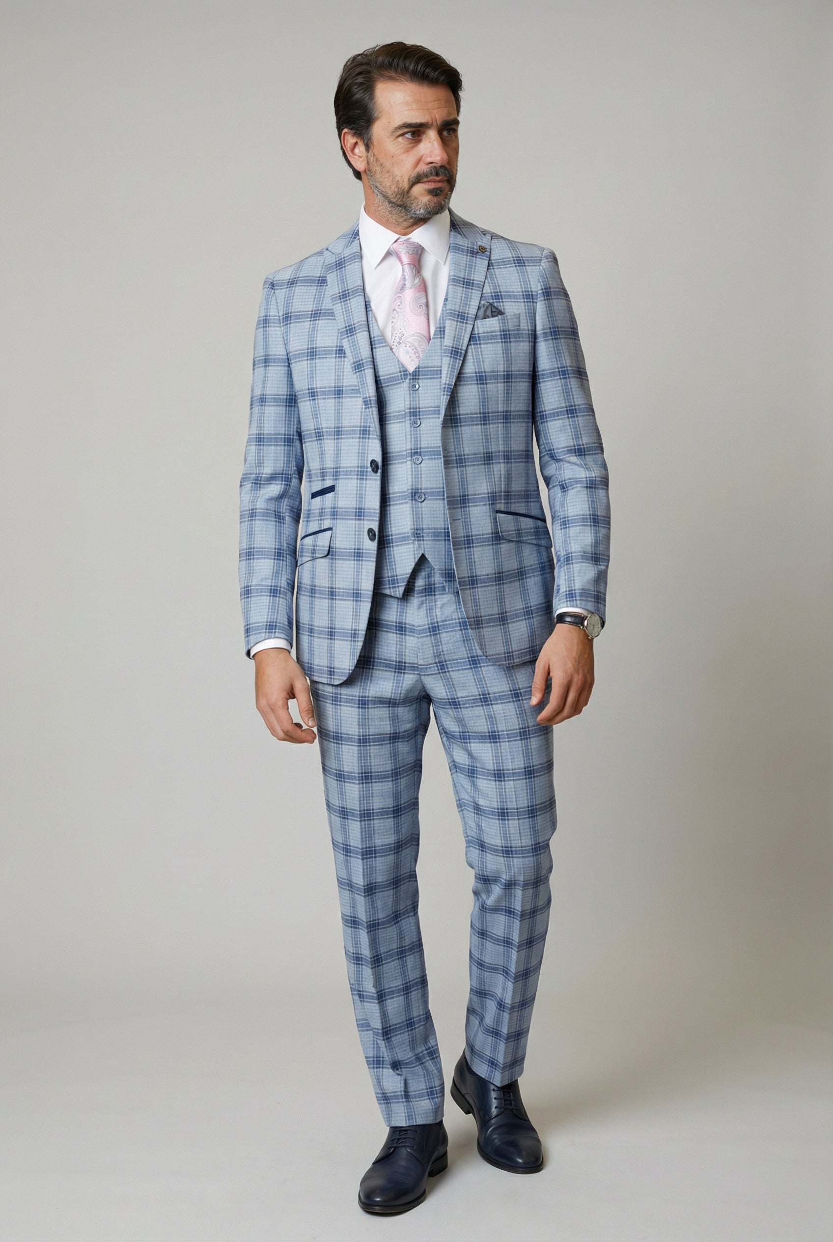 Traje azul de corte ajustado para hombre con cuadro ventana - BLAKE - Azul pálido