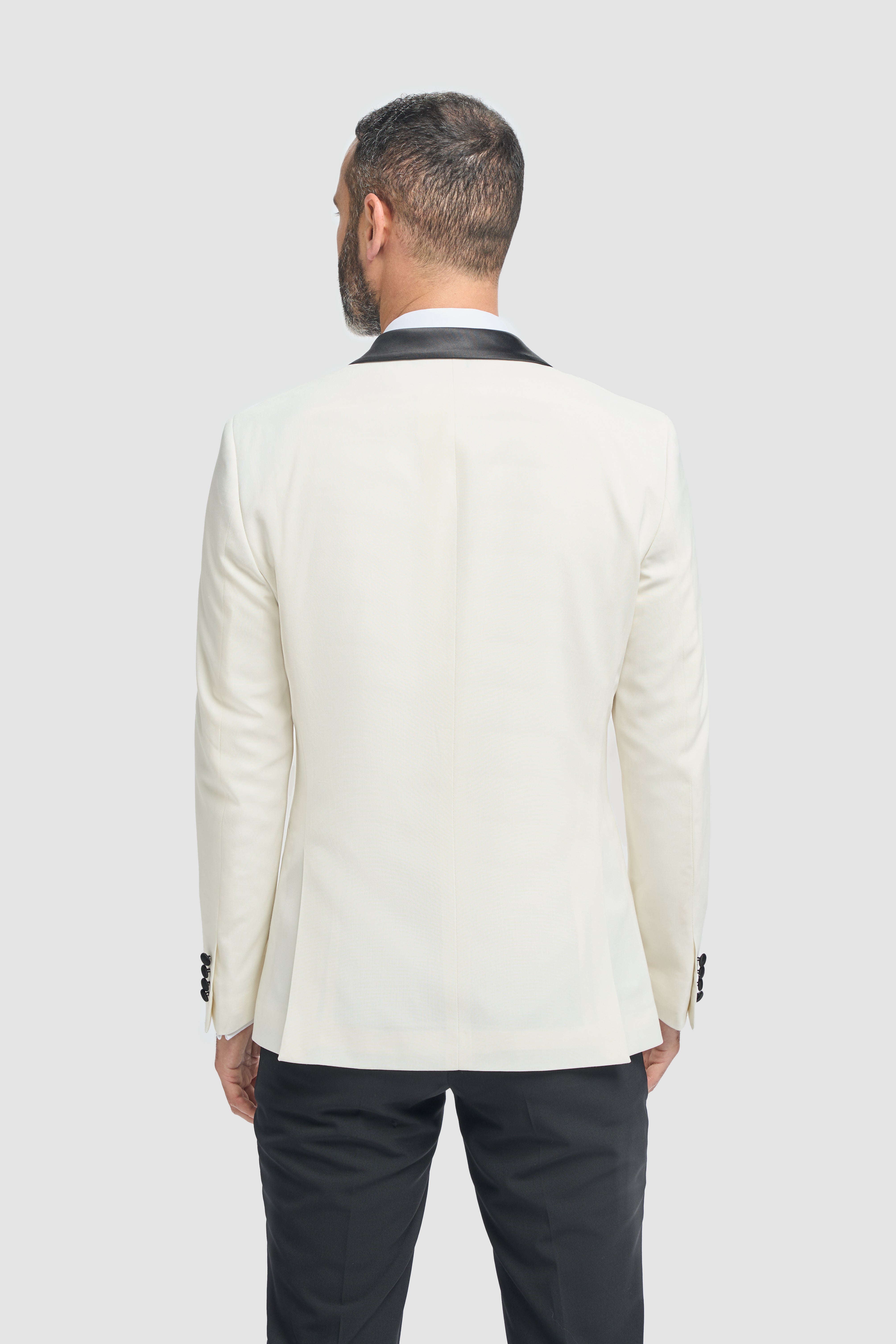 Men's Slim Fit Wool Blend Tuxedo Suit Jacket - ASPEN - Ivory Model Back Picture