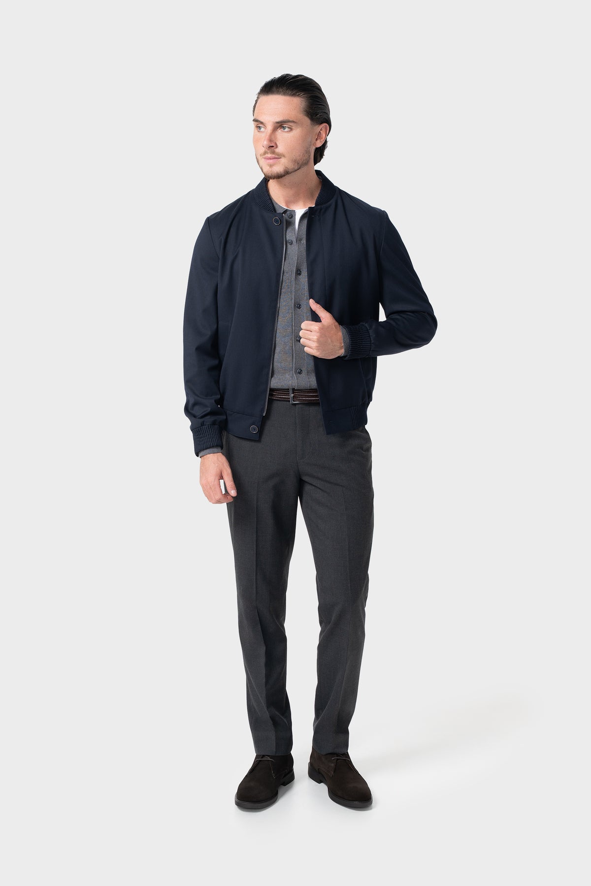 Men’s Smart Bomber Jacket - Cavani Statton Navy Model Front Picture