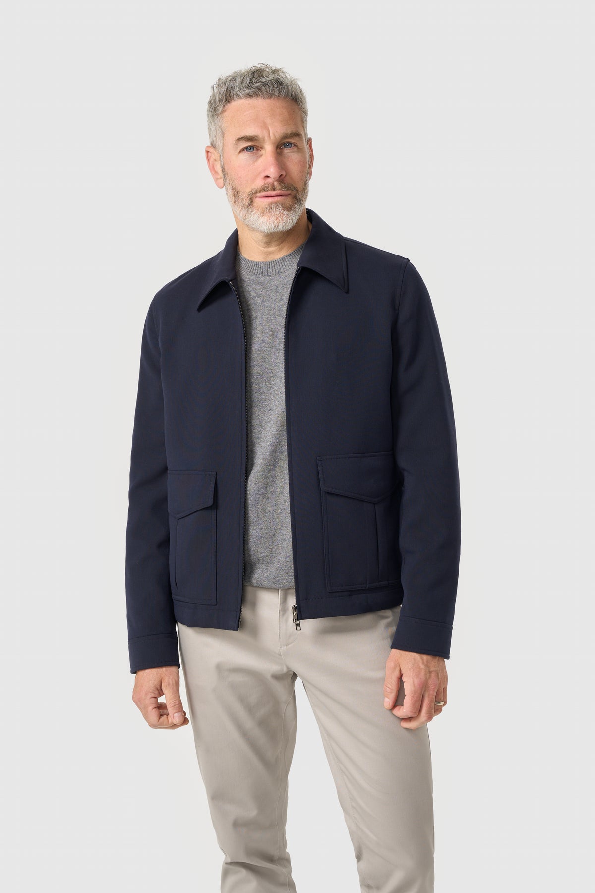 Men’s Smart Casual Stretch Zip-Up Short Jacket – Cavani Carlo Navy Model Picture