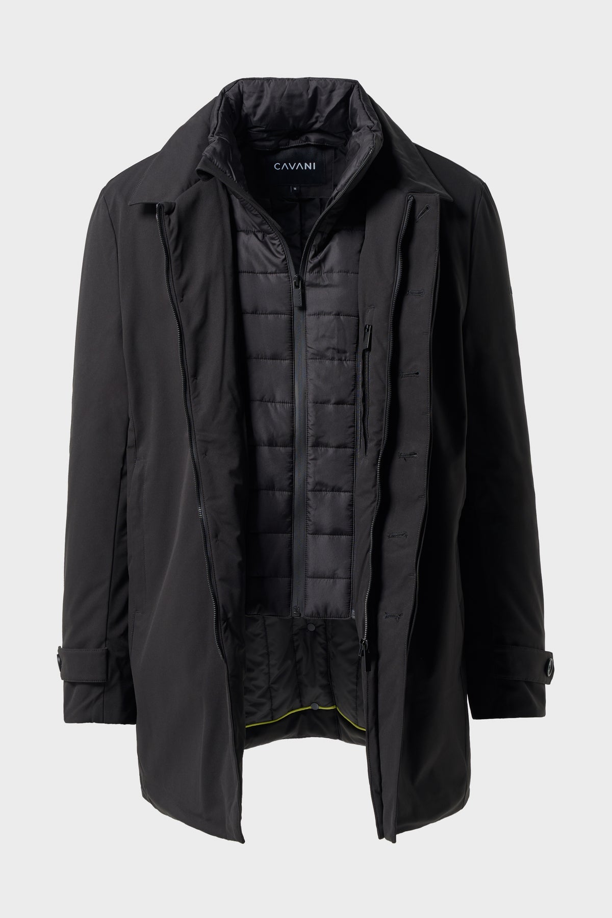 Men’s Smart Padded Long Winter Coat – Cavani Clayton Black Front Open Picture