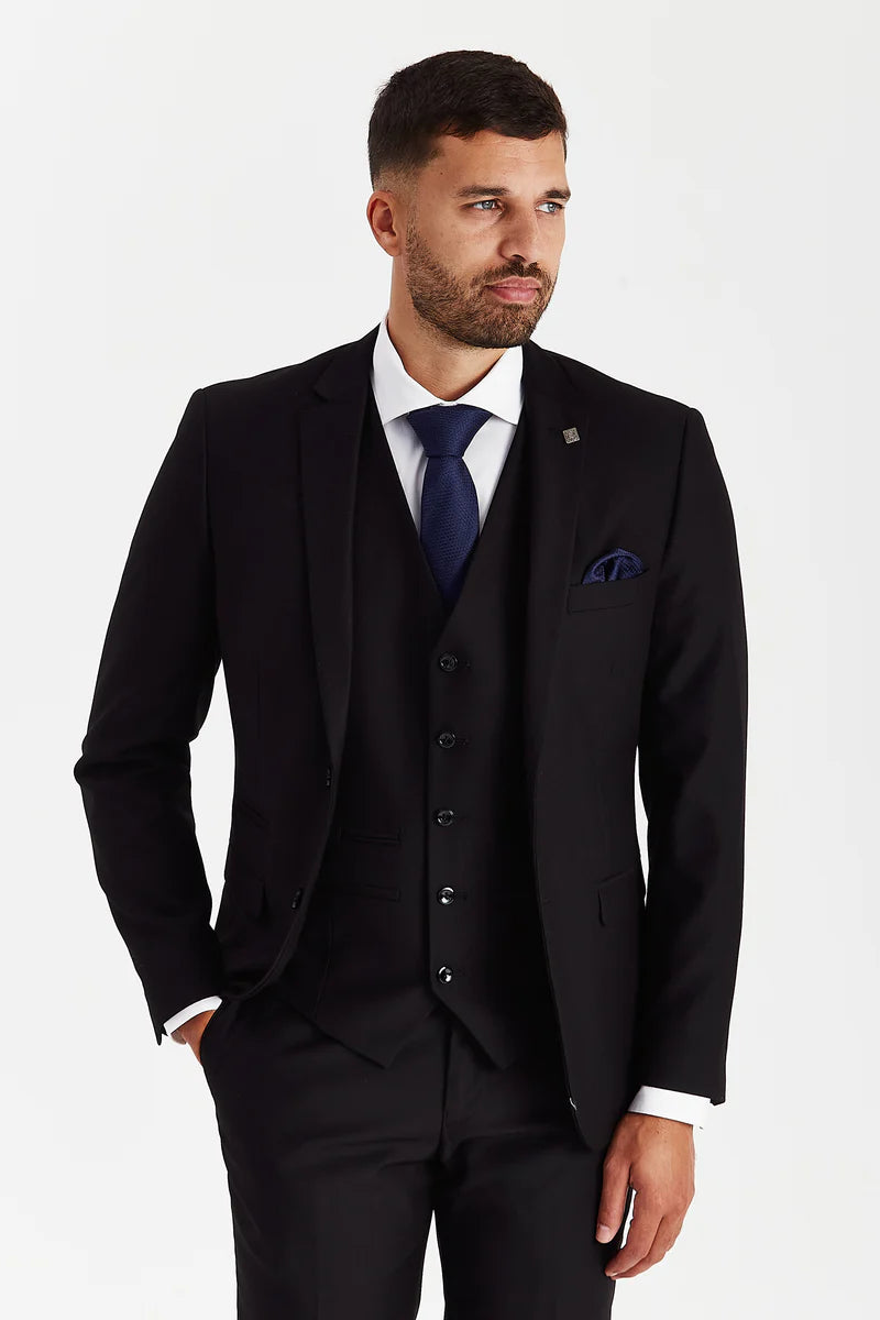 Men's Tailored Fit Black Suit - PARKER - Black