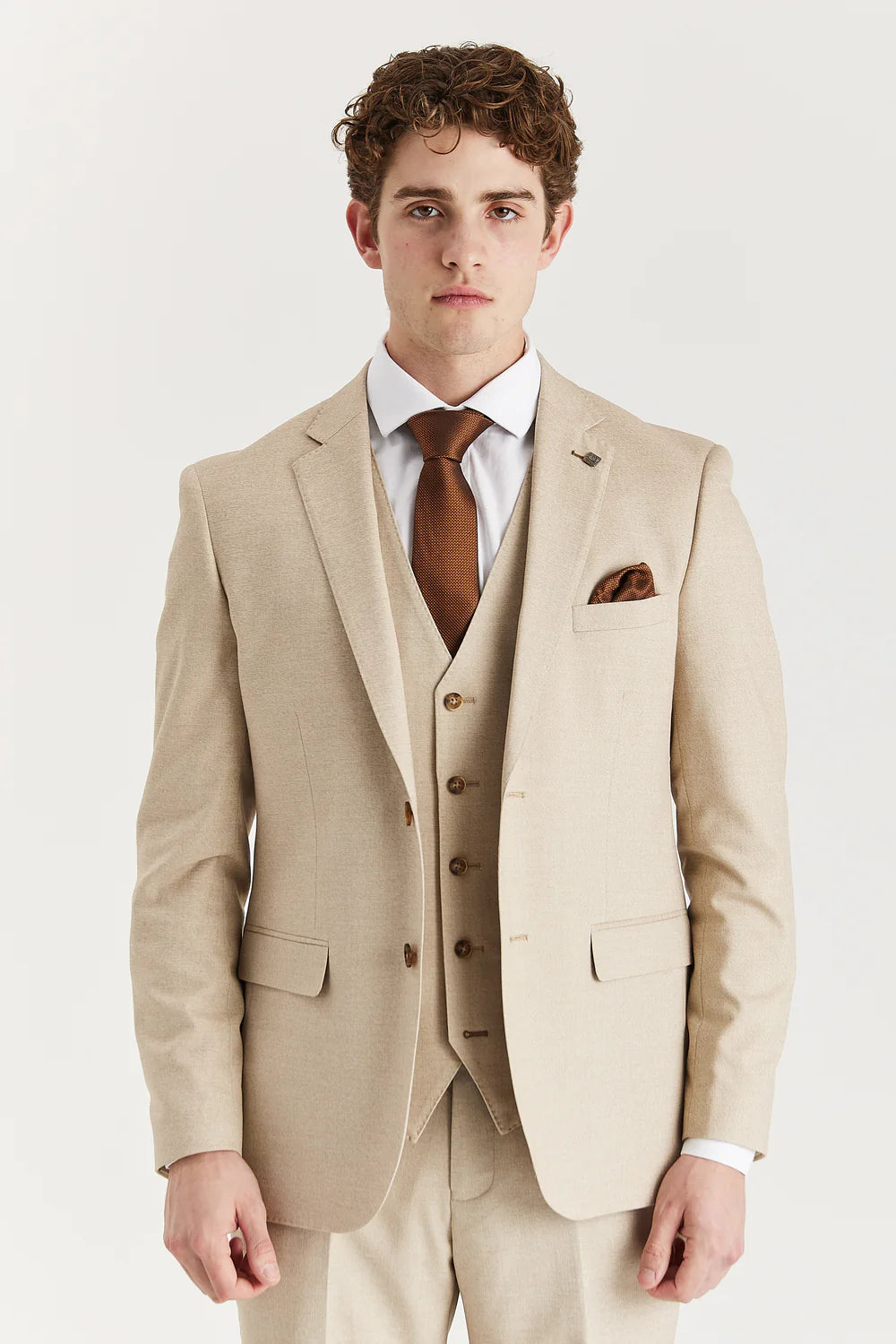 Men’s 3-Piece Tailored Fit Formal Suit - Belmont - Beige Model Picture