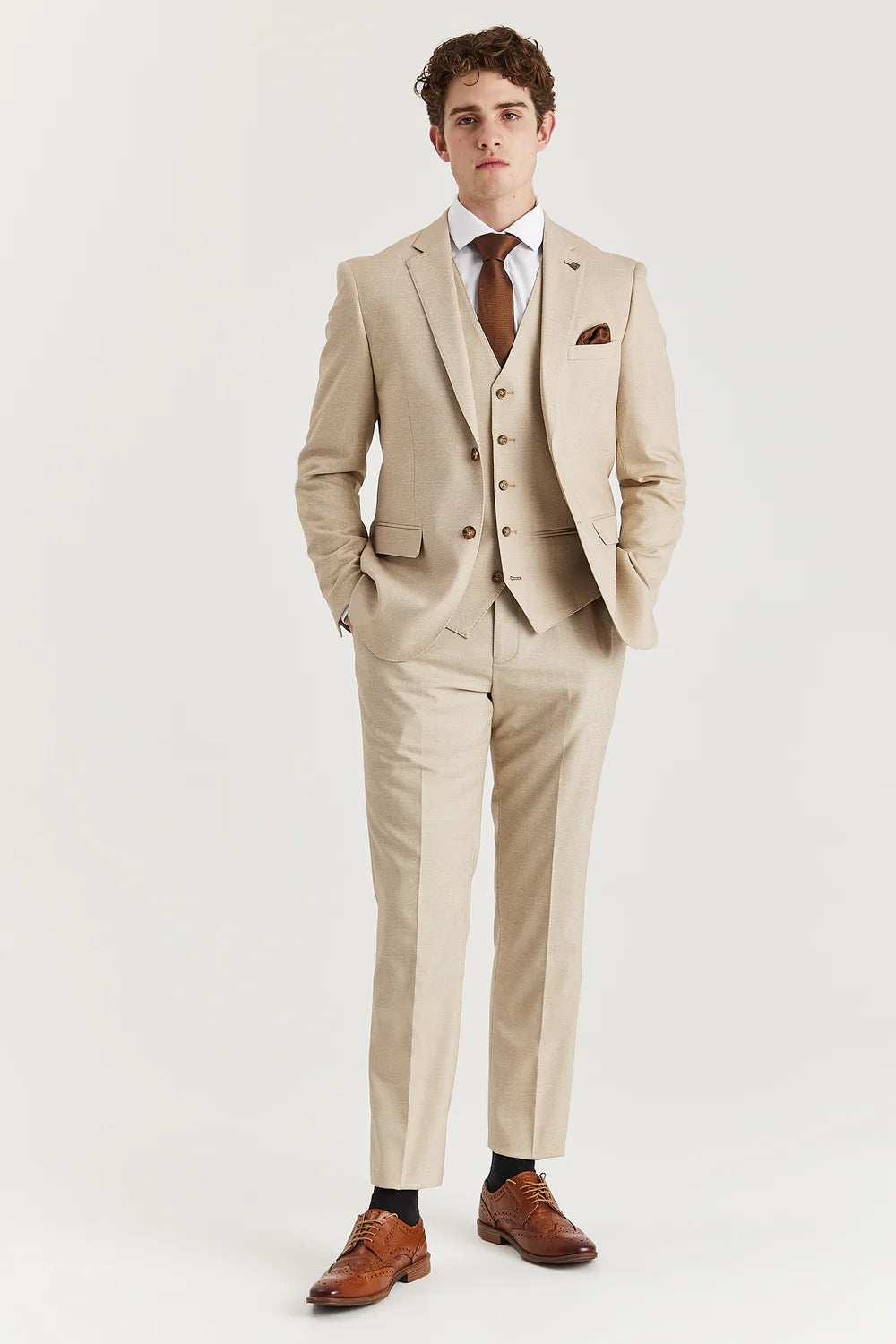 Men’s 3-Piece Tailored Fit Formal Suit - Belmont - Beige Model Front Picture