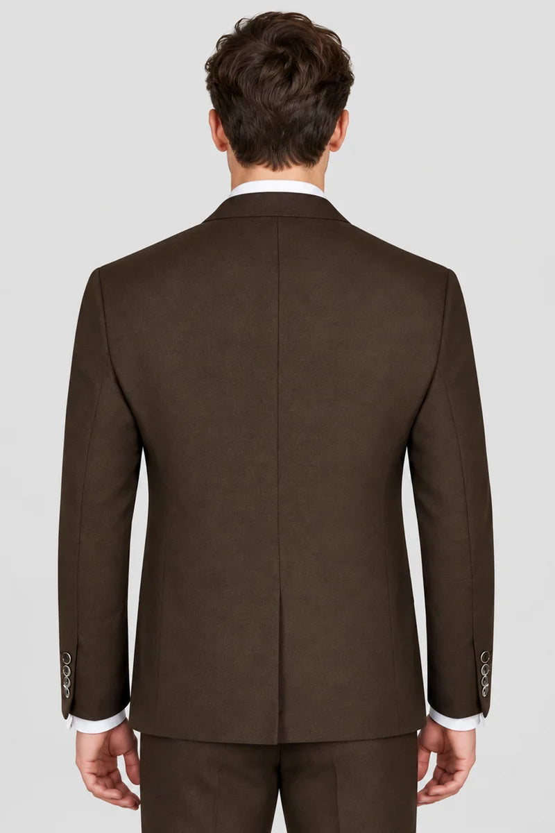 Men’s Tailored Fit Formal Suit Jacket - Paul Andrew Belmont Brown Model Back Picture