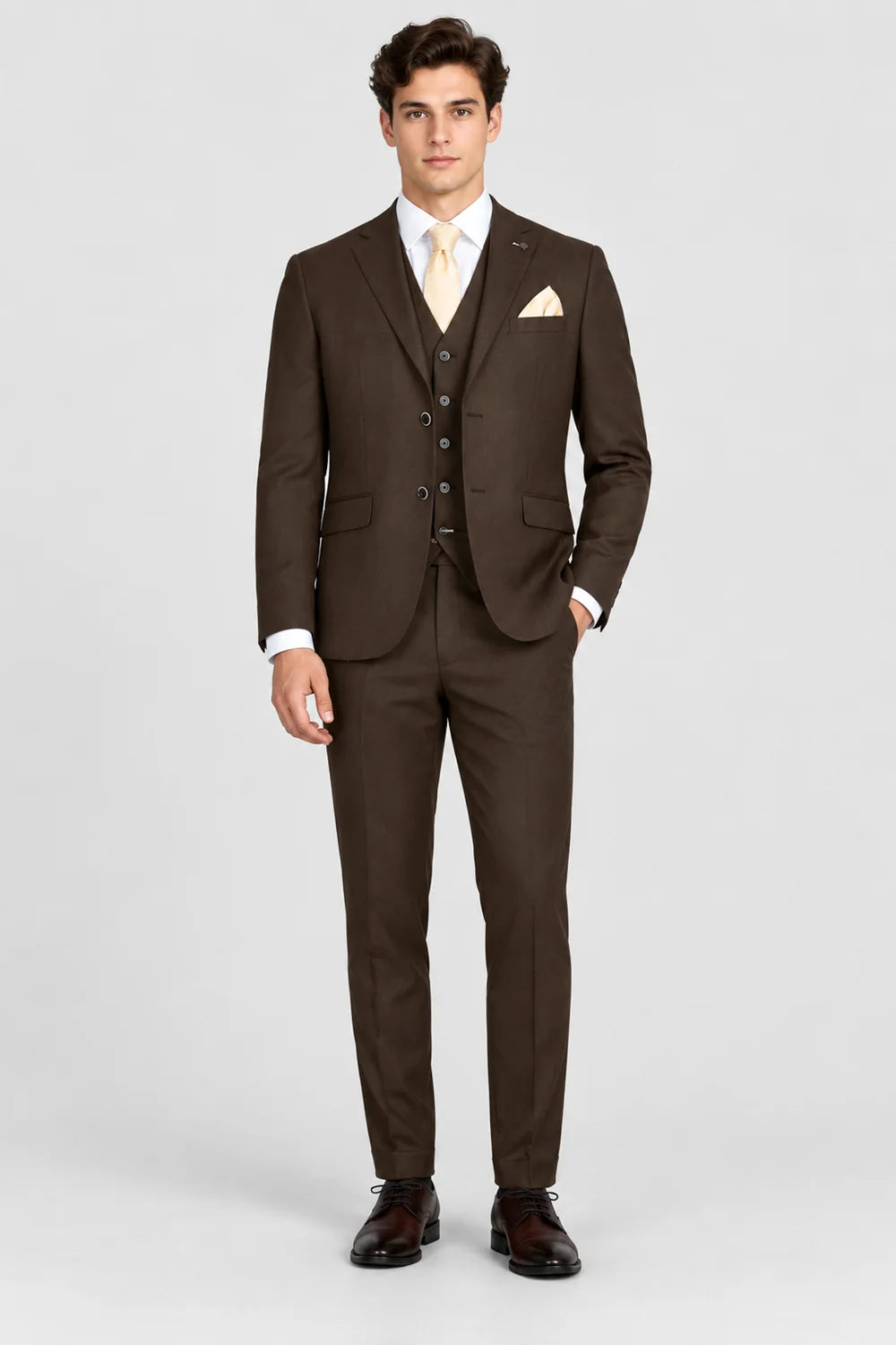 Men’s Tailored Fit Formal Suit Jacket - Paul Andrew Belmont Brown Model Front Picture