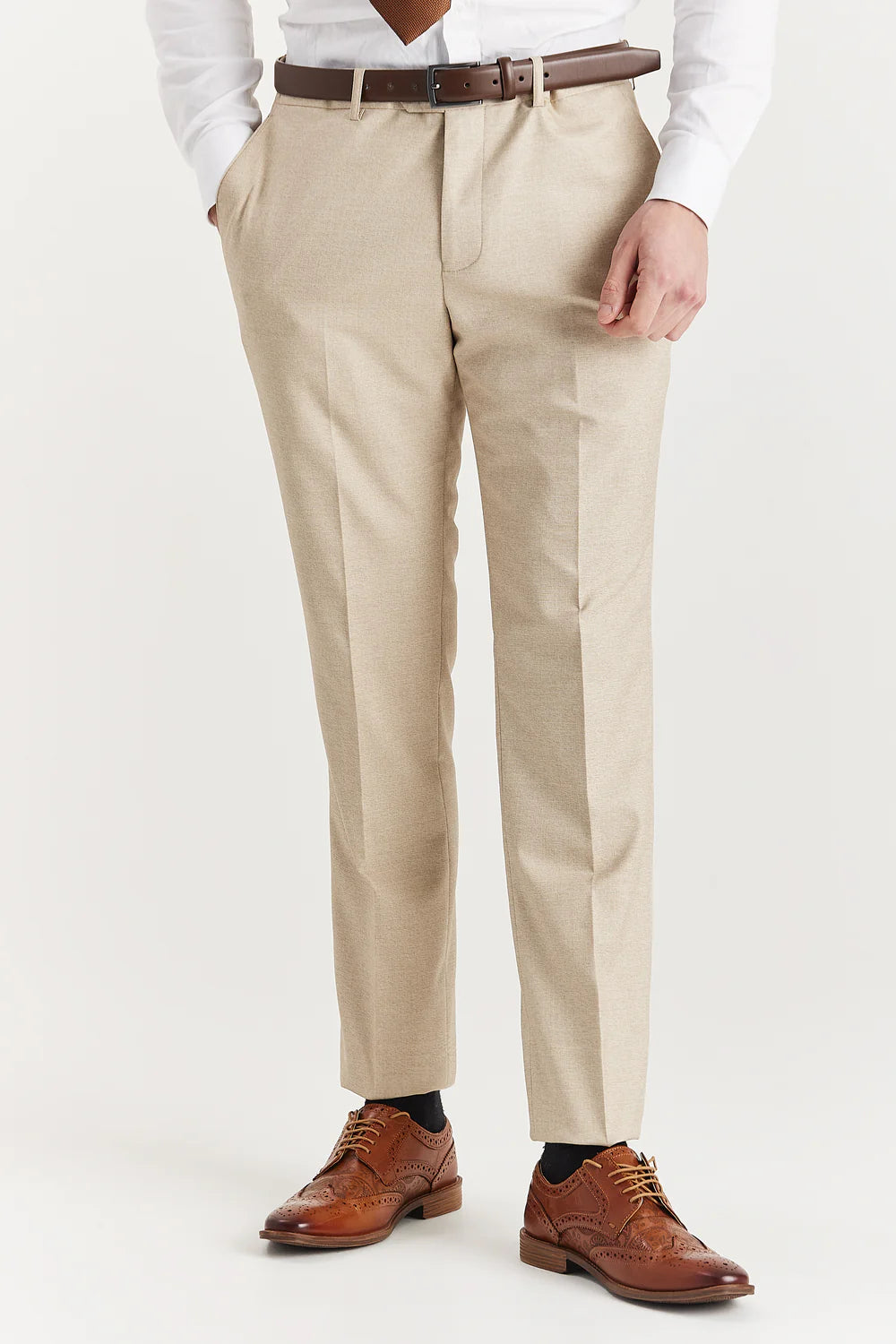 Men’s Tailored Fit Formal Trousers - Belmont - Beige Trousers Picture