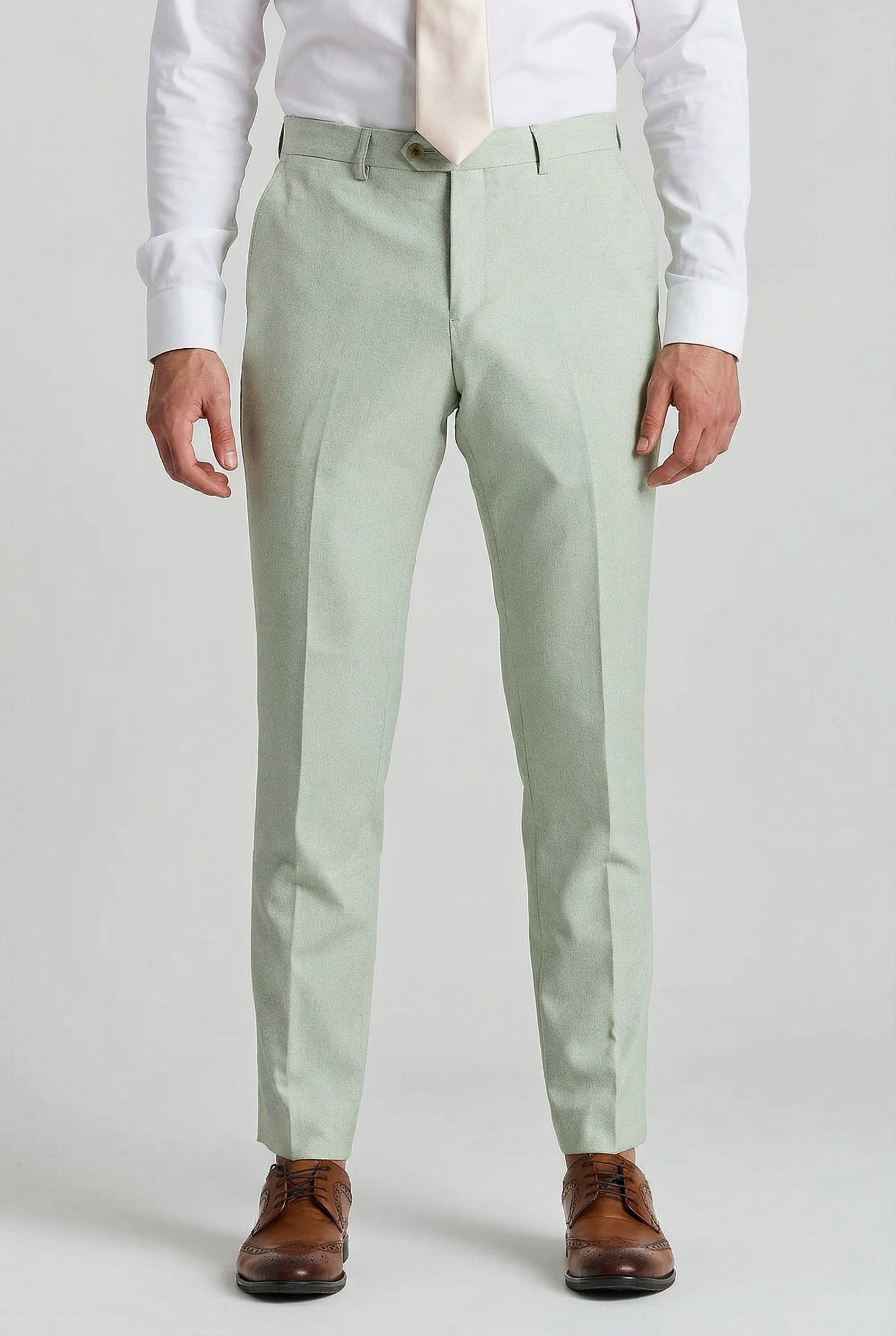 Men’s Tailored Fit Formal Trousers - Belmont - Sage Green Front Picture