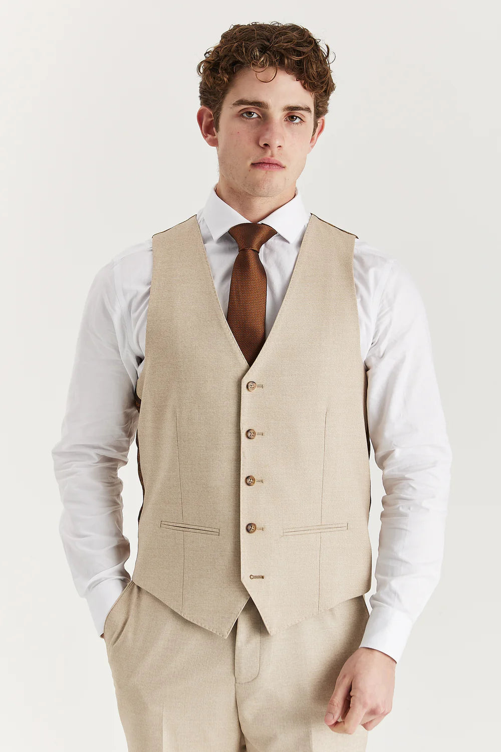 Men’s Tailored Fit Formal Waistcoat - Belmont - Beige Front Picture