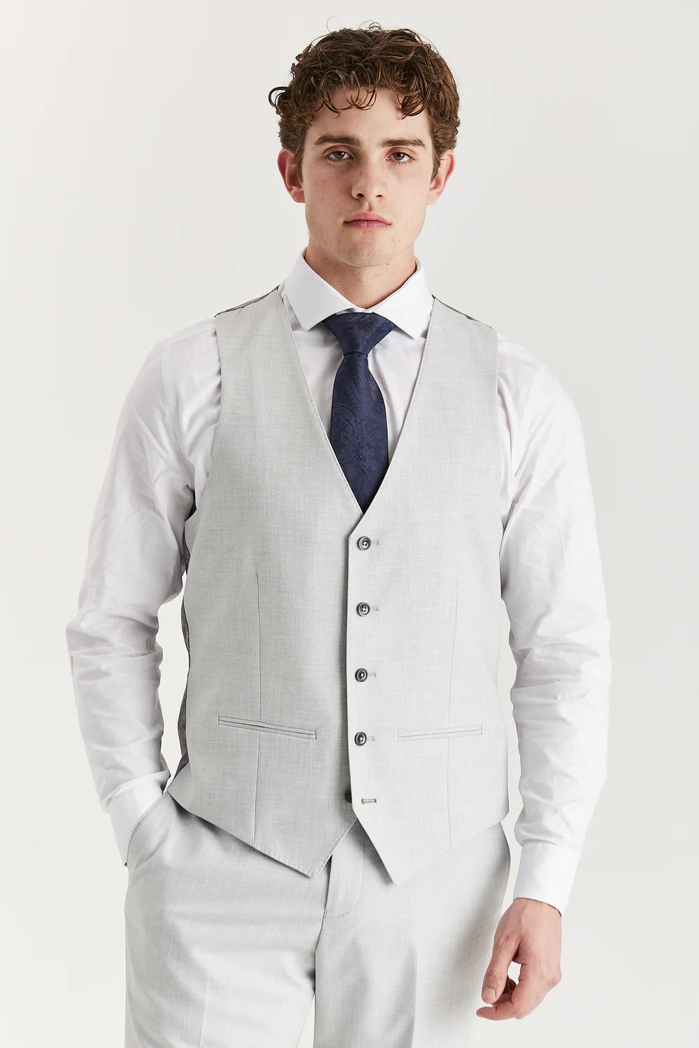 Men’s Tailored Fit Formal Waistcoat - Belmont - Silver Front Picture