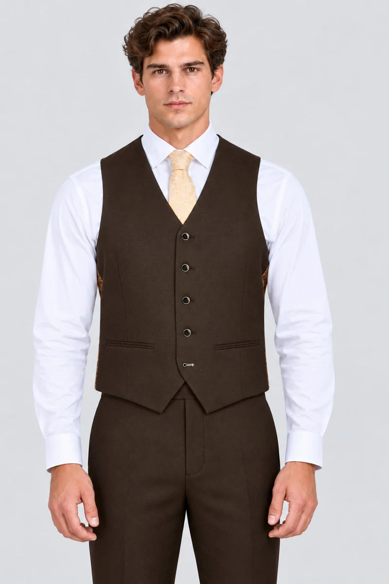 Men’s Tailored Fit Formal Waistcoat - Paul Andrew Belmont Brown