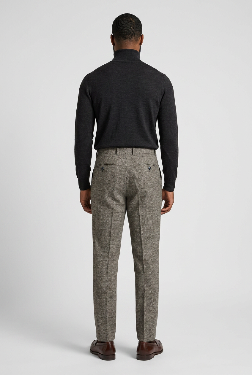 Herren Slim Fit formelle Hose mit strukturiertem Karomuster – Modell ASCARI BRAUN