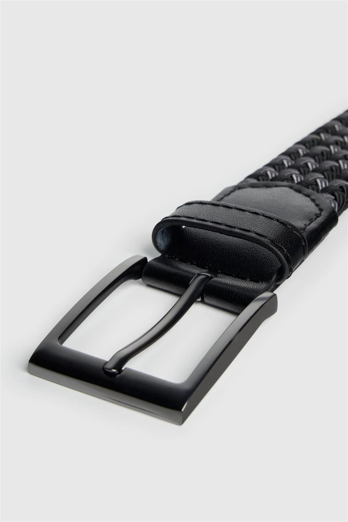 Men's Textured Genuine Leather Woven Braided Belt - Cavani Black & Grey detail