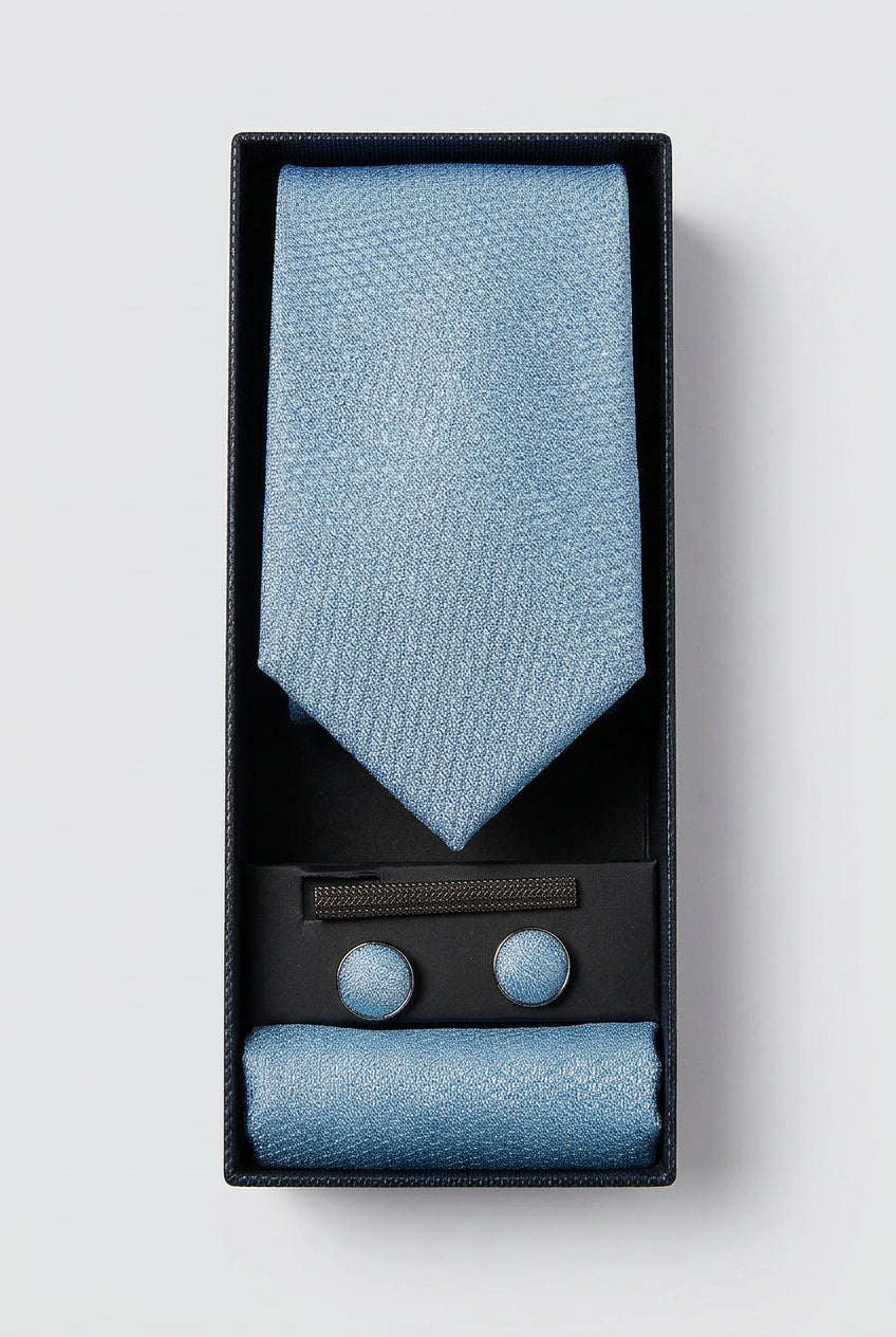 Ensemble cravate slim texturée pour homme 3 pièces - Bleu ciel
