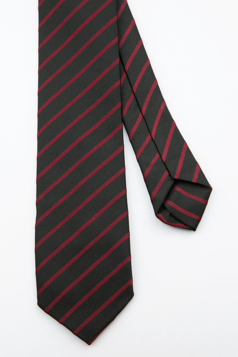 Men’s Textured Striped Slim Tie & Pocket Square Set in Burgundy Tie Front Picture