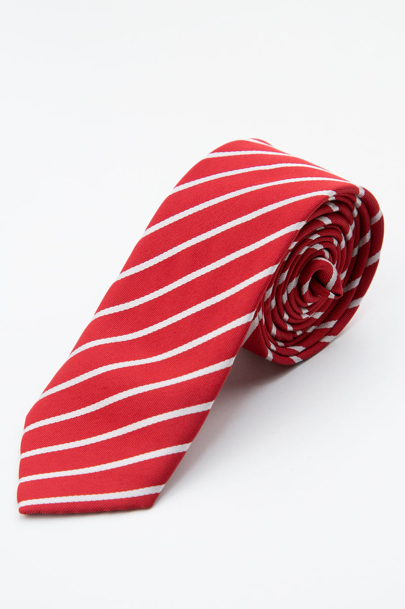 Men’s Textured Striped Slim Tie & Pocket Square Set in Red Tie  Picture