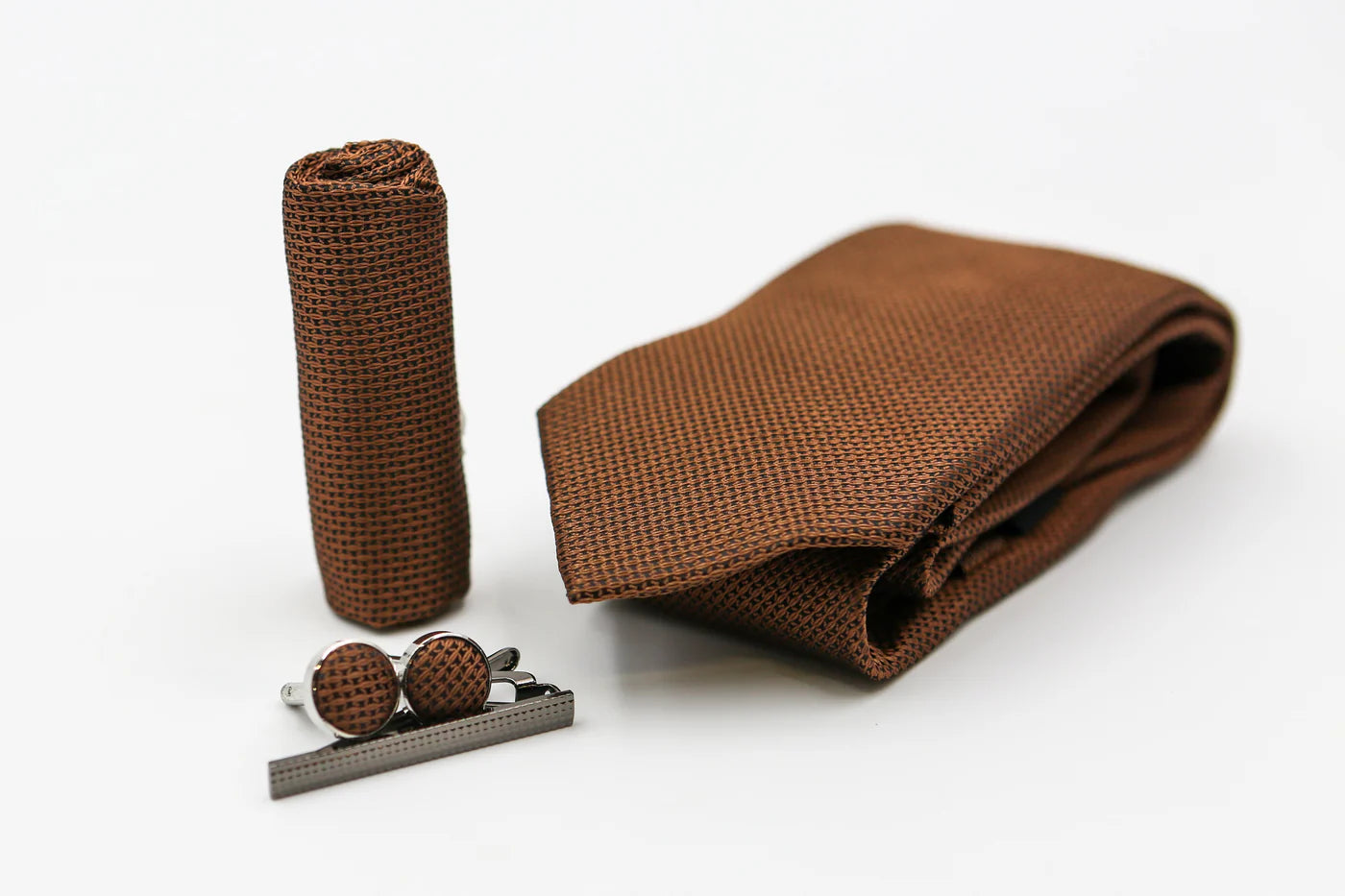 Men's Textured Tie & Cufflinks Set - Brown