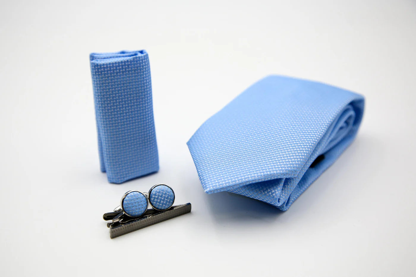 Men's Textured Tie & Cufflinks Set - Light Blue