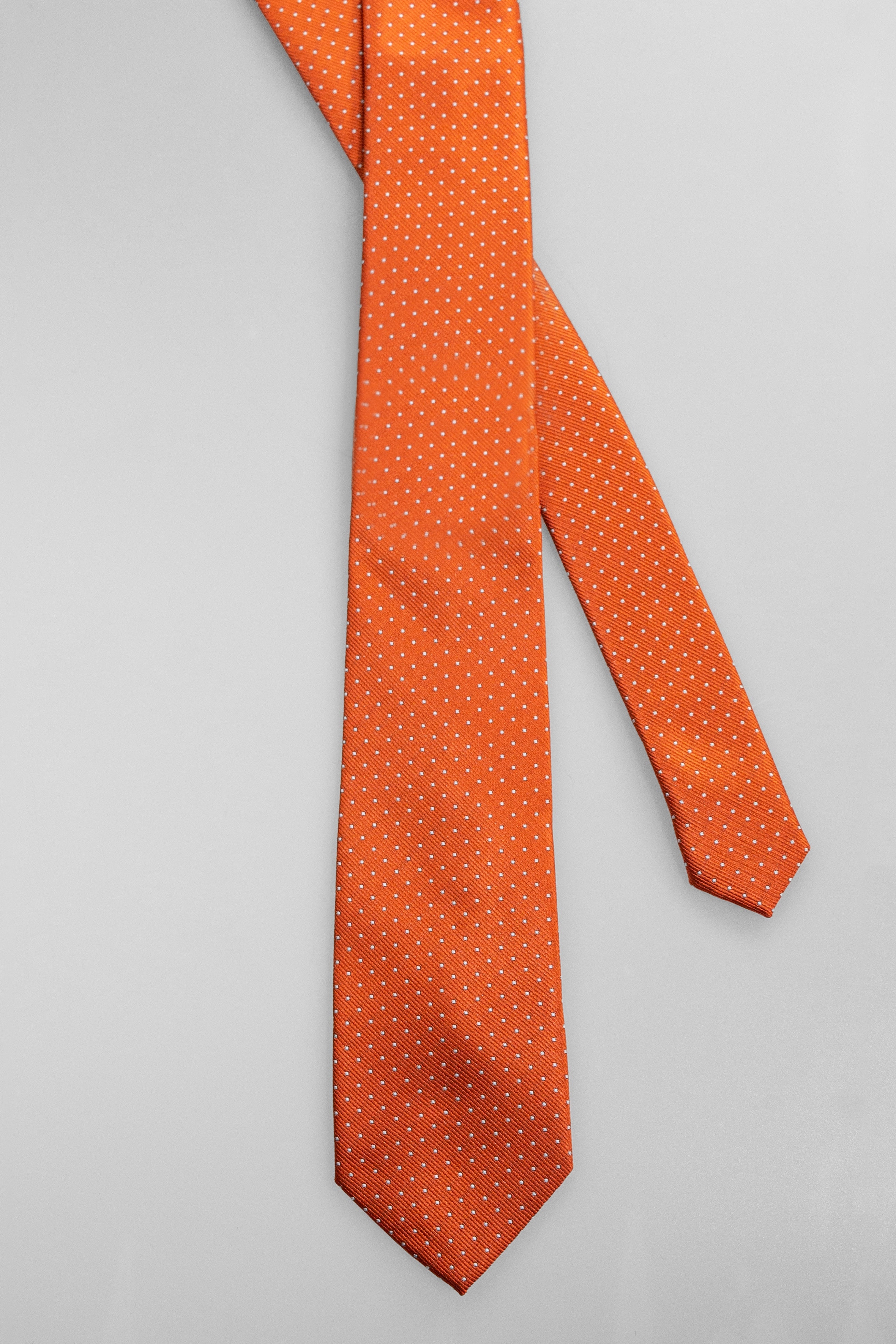 Conjunto de corbata, pañuelo y gemelos para hombre con lunares - Naranja