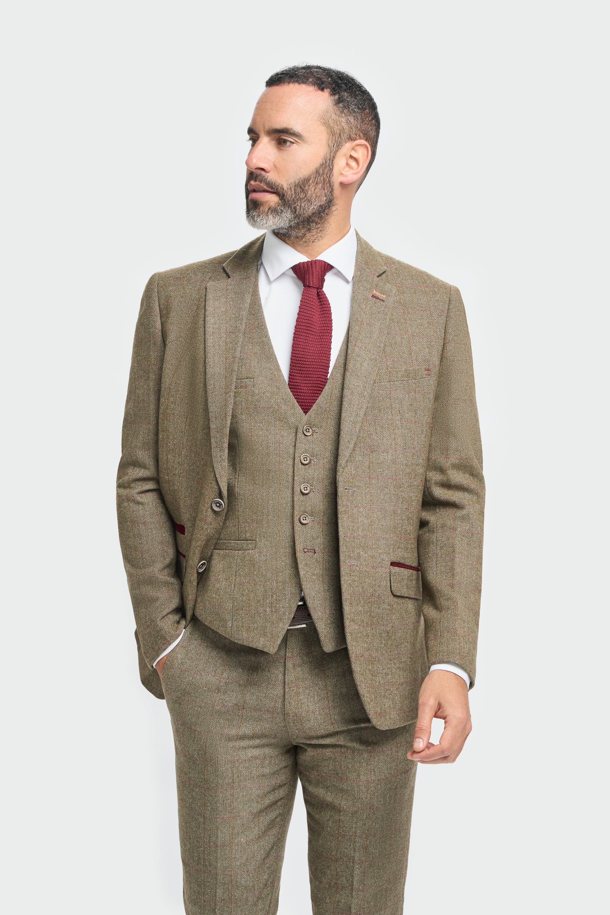 Men's Tweed Check Green Suit Jacket - Gaston Sage - Sage Green Model Picture