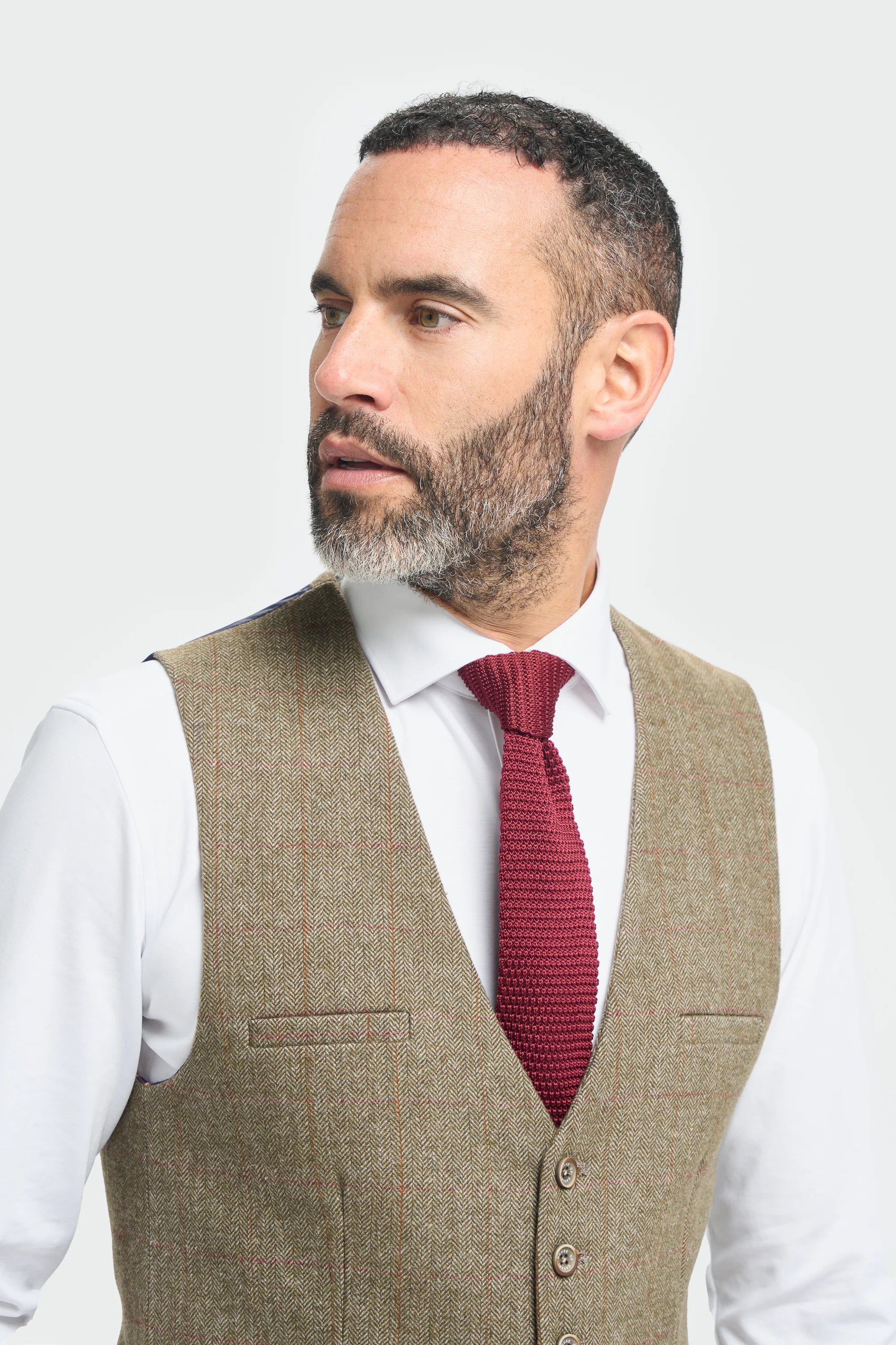 Men's Tweed Check Green Waistcoat - Gaston Sage - Sage Green Waistcoat Picture