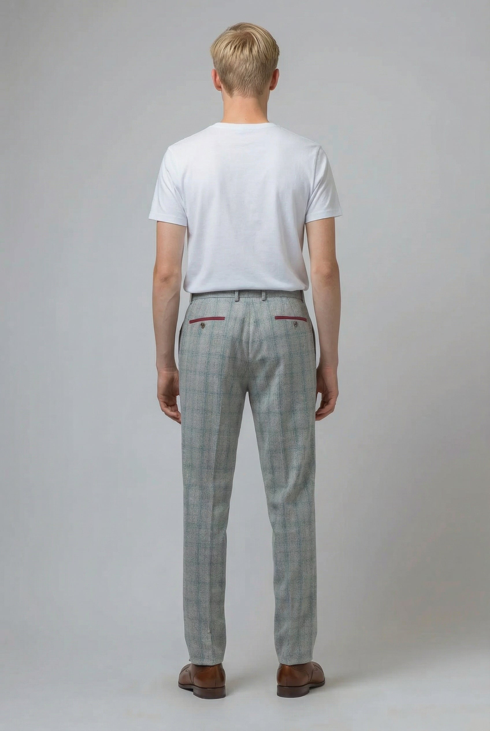 بنطلون رجالي رمادي من التويد بنقشة مربعات بقصة ضيقة - أندرو - رمادي