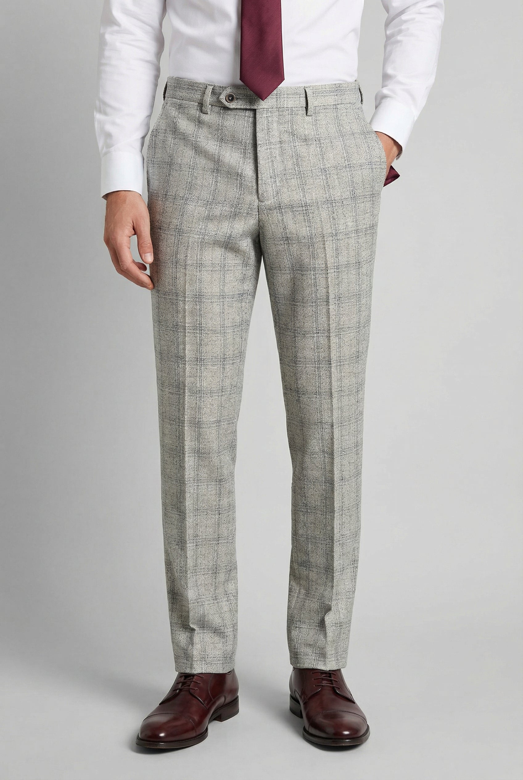 Pantaloni grigi da uomo in tweed a quadri slim fit - ANDREW - Grigio