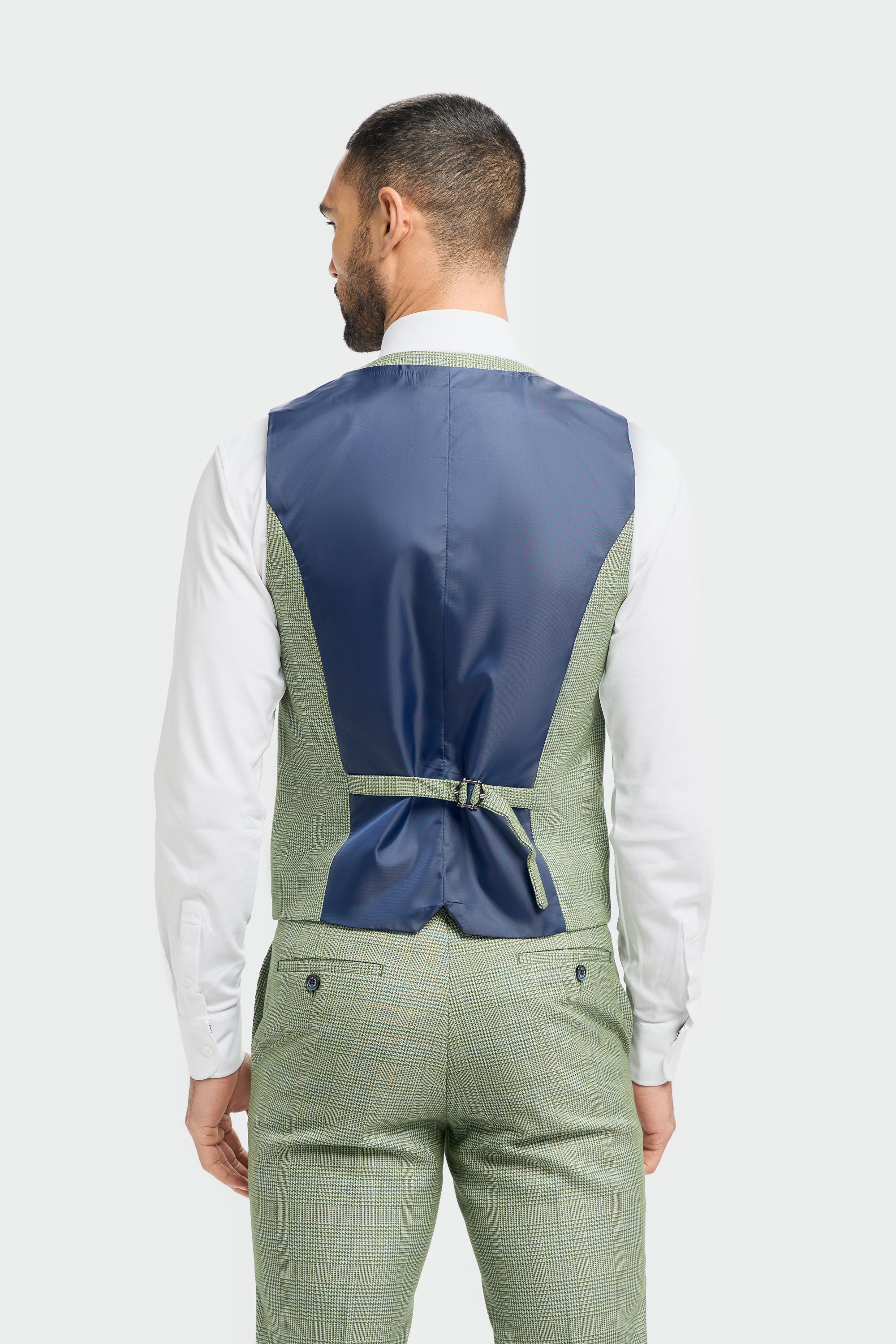 Men's Tweed Houndstooth Check Slim Fit Formal Waistcoat - CARIDI - Sage Green