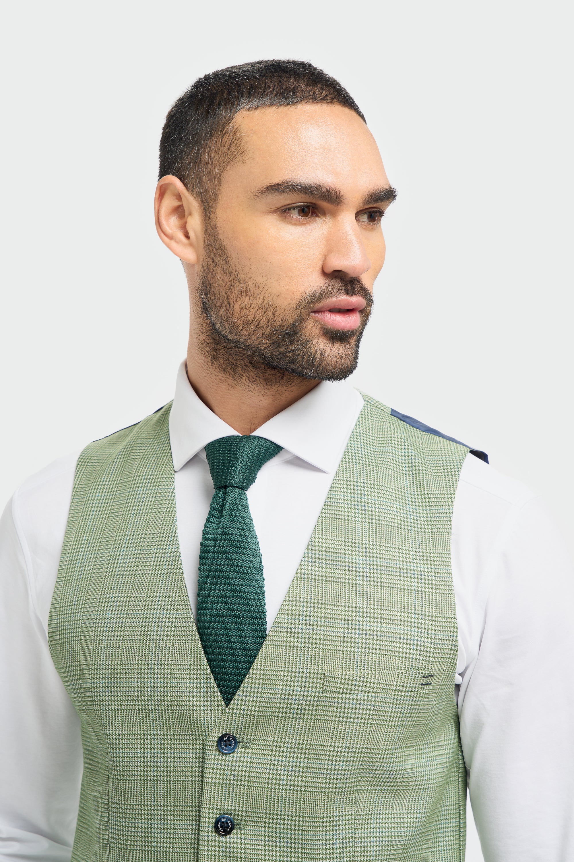 Men's Tweed Houndstooth Check Slim Fit Formal Waistcoat - CARIDI - Sage Green