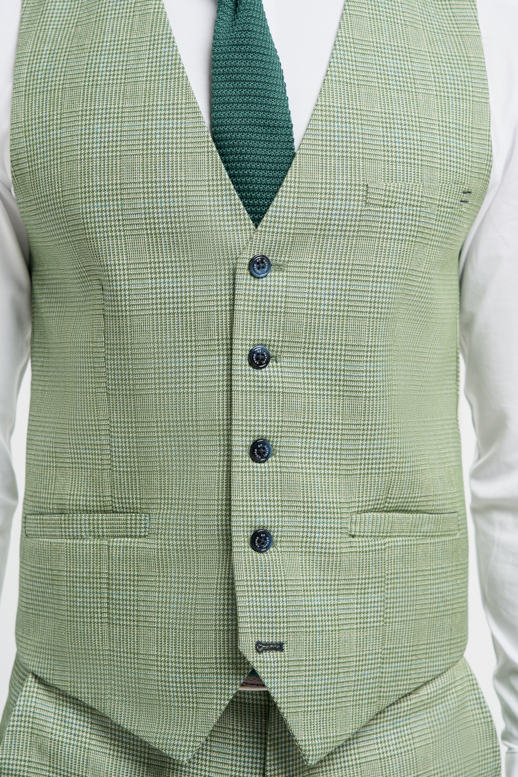 Men's Tweed Houndstooth Check Slim Fit Formal Waistcoat - CARIDI - Sage Green