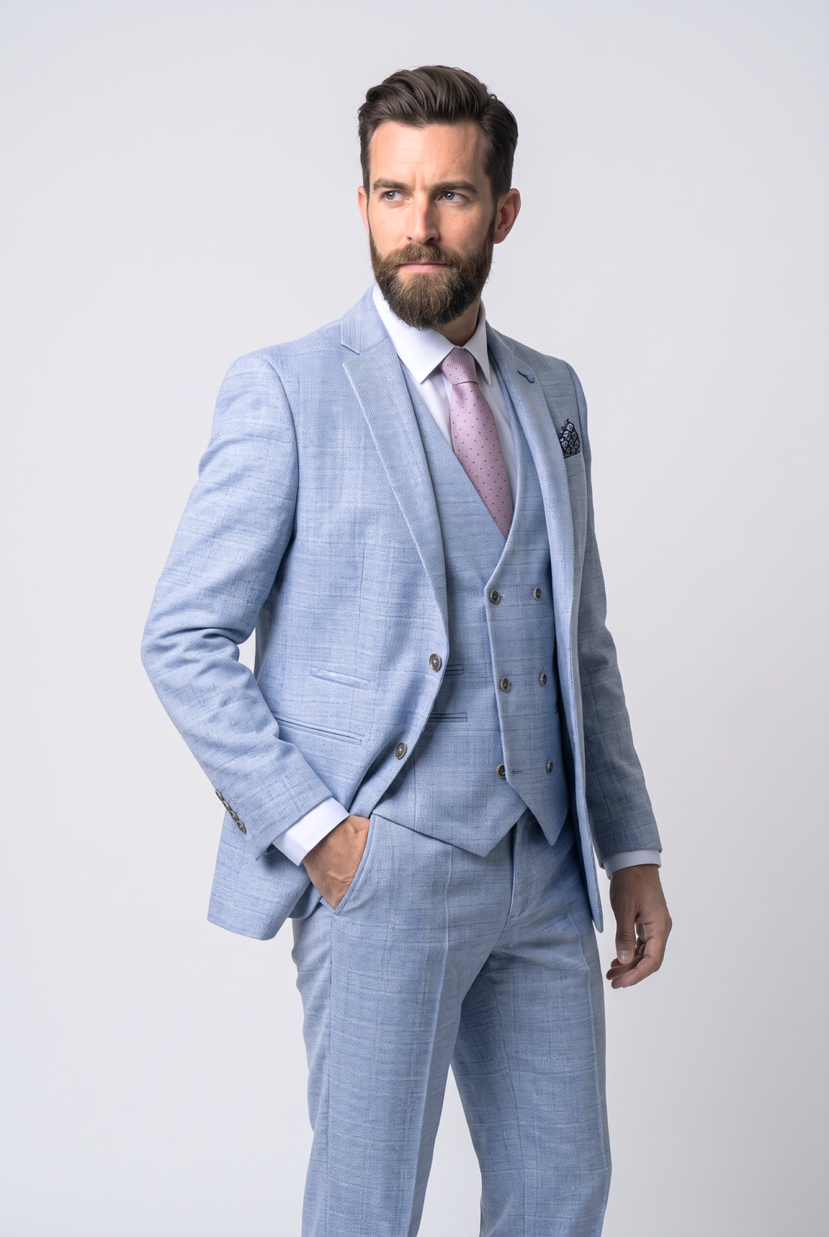 Men’s Tweed Like Glen Check Blazer - Robert Simon Luis Light Blue