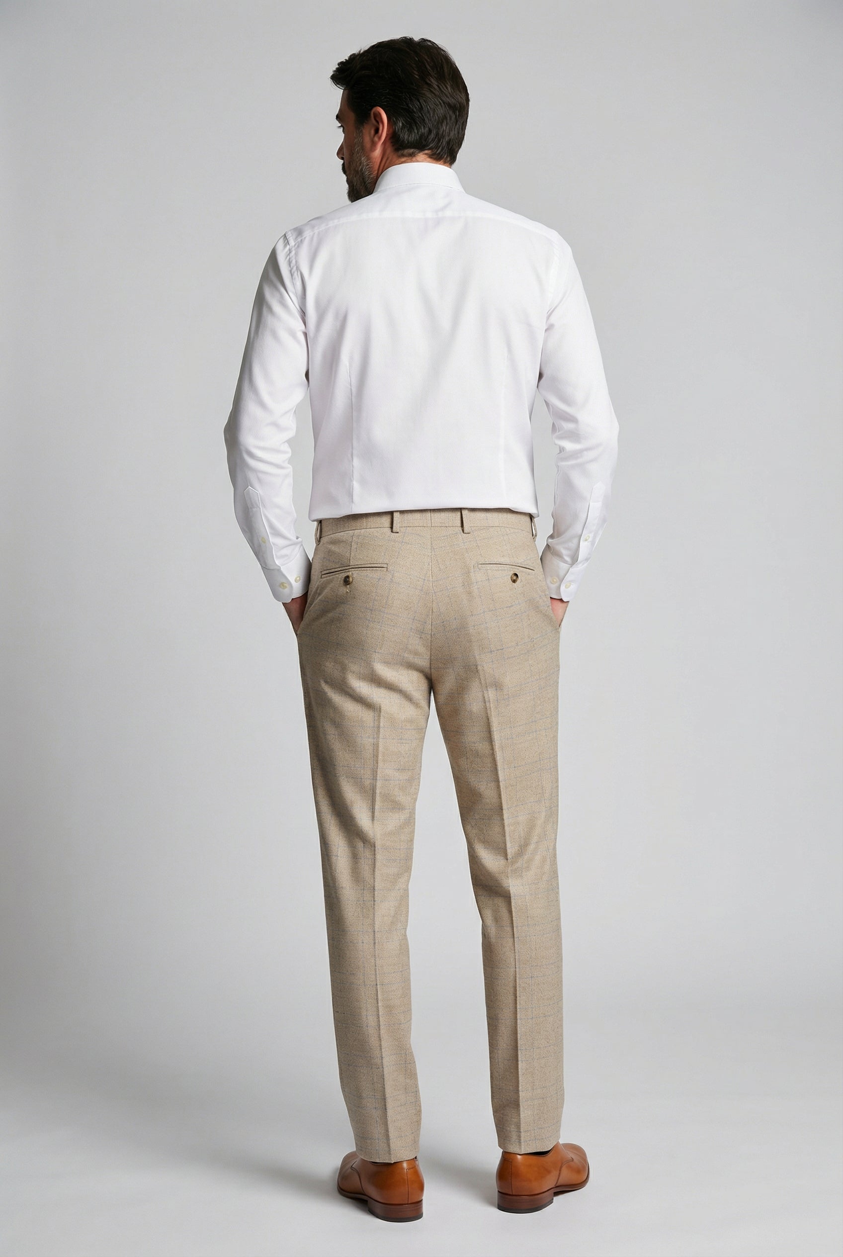 Men’s Tweed Like Glen Check Trousers - Luis - BeigeBack Picture